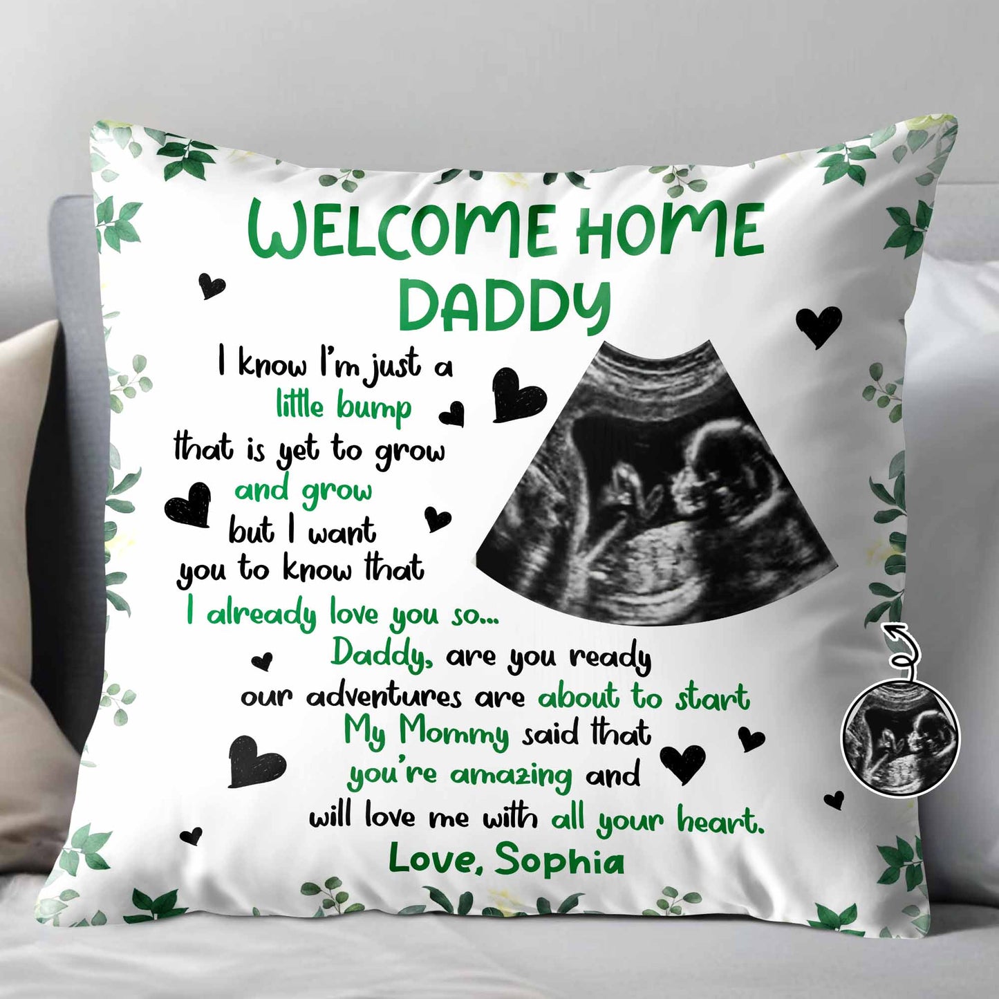 Welcome Home Daddy Sonogram And Heart Design