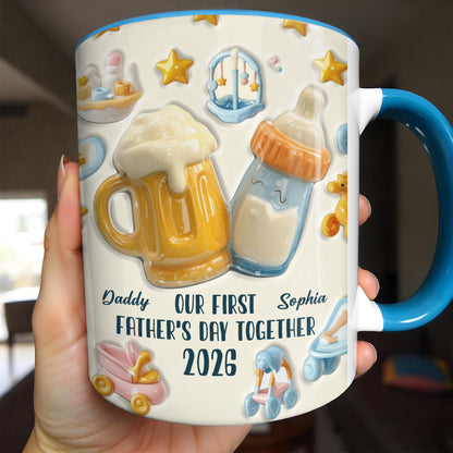 Our First Father's Day Together, Mug With Baby And Dad Icons