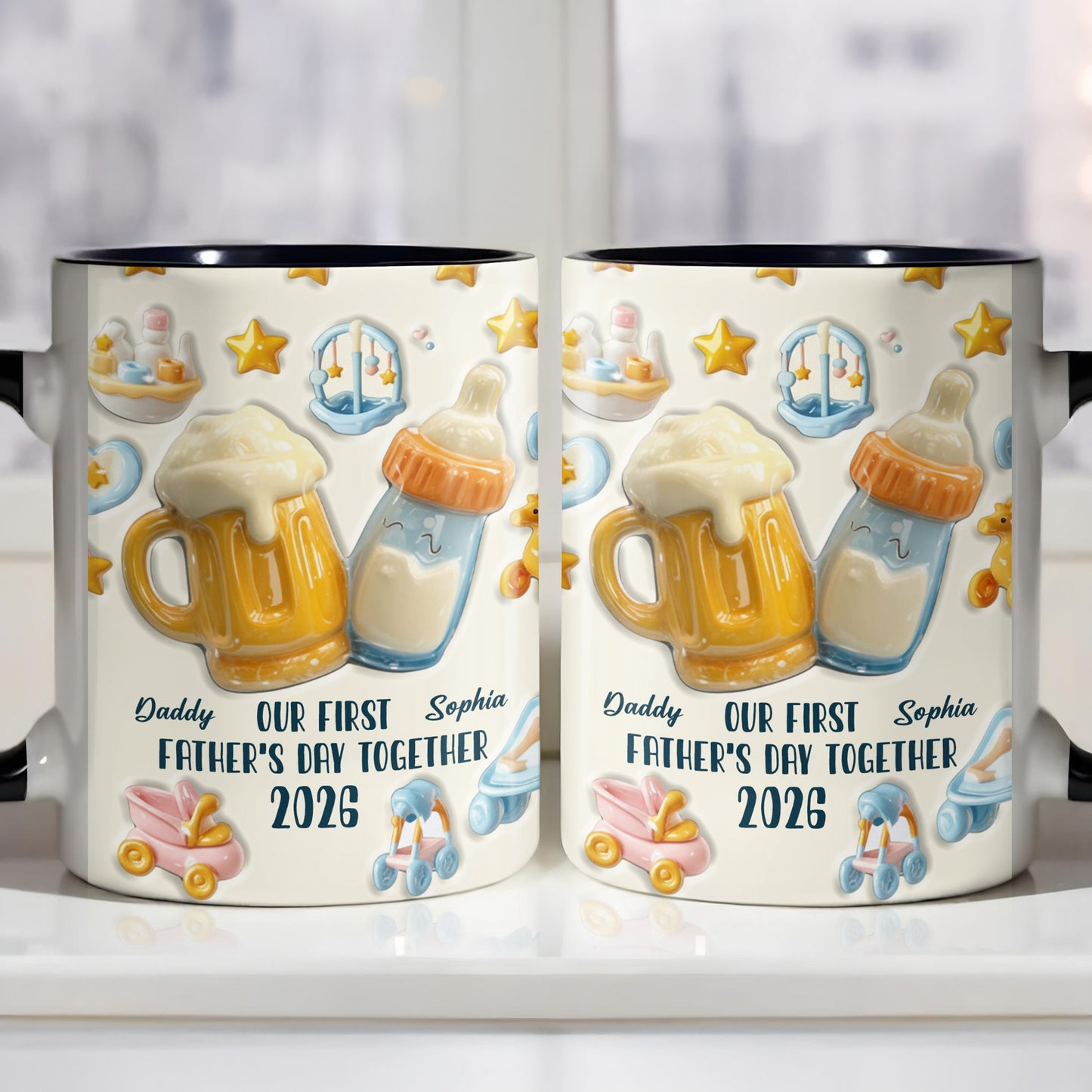 Our First Father's Day Together, Mug With Baby And Dad Icons