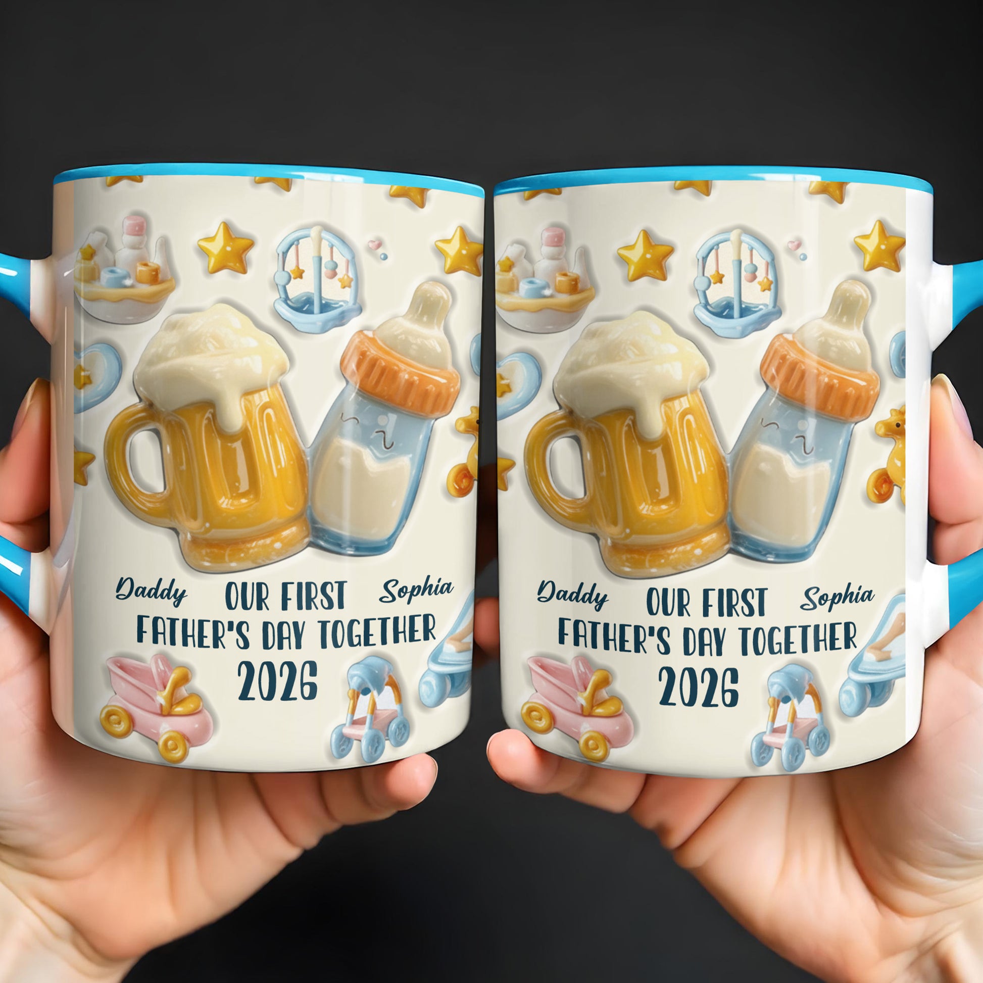 Our First Father's Day Together, Mug With Baby And Dad Icons