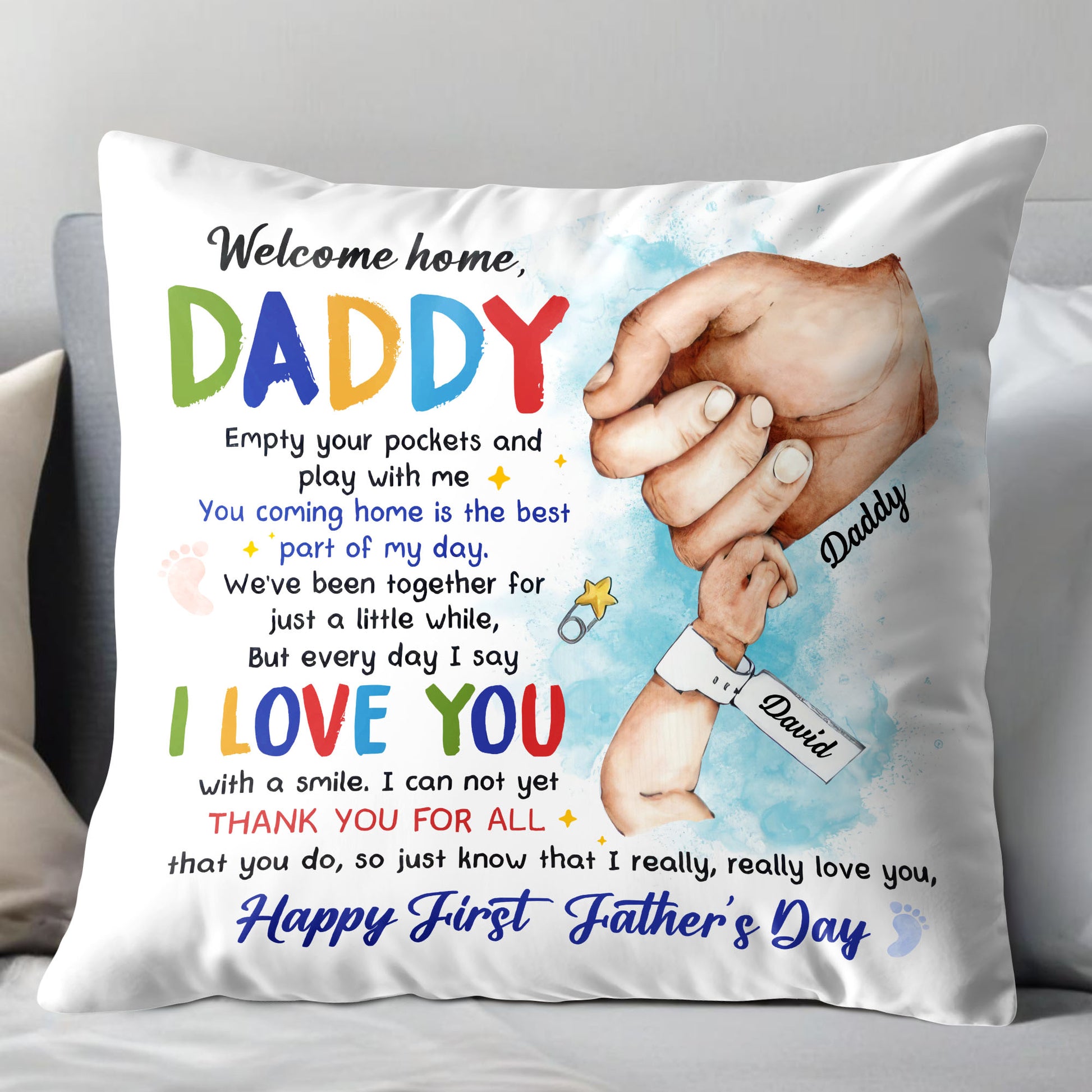 Happy First Father's Day, Hands and Child Toy
