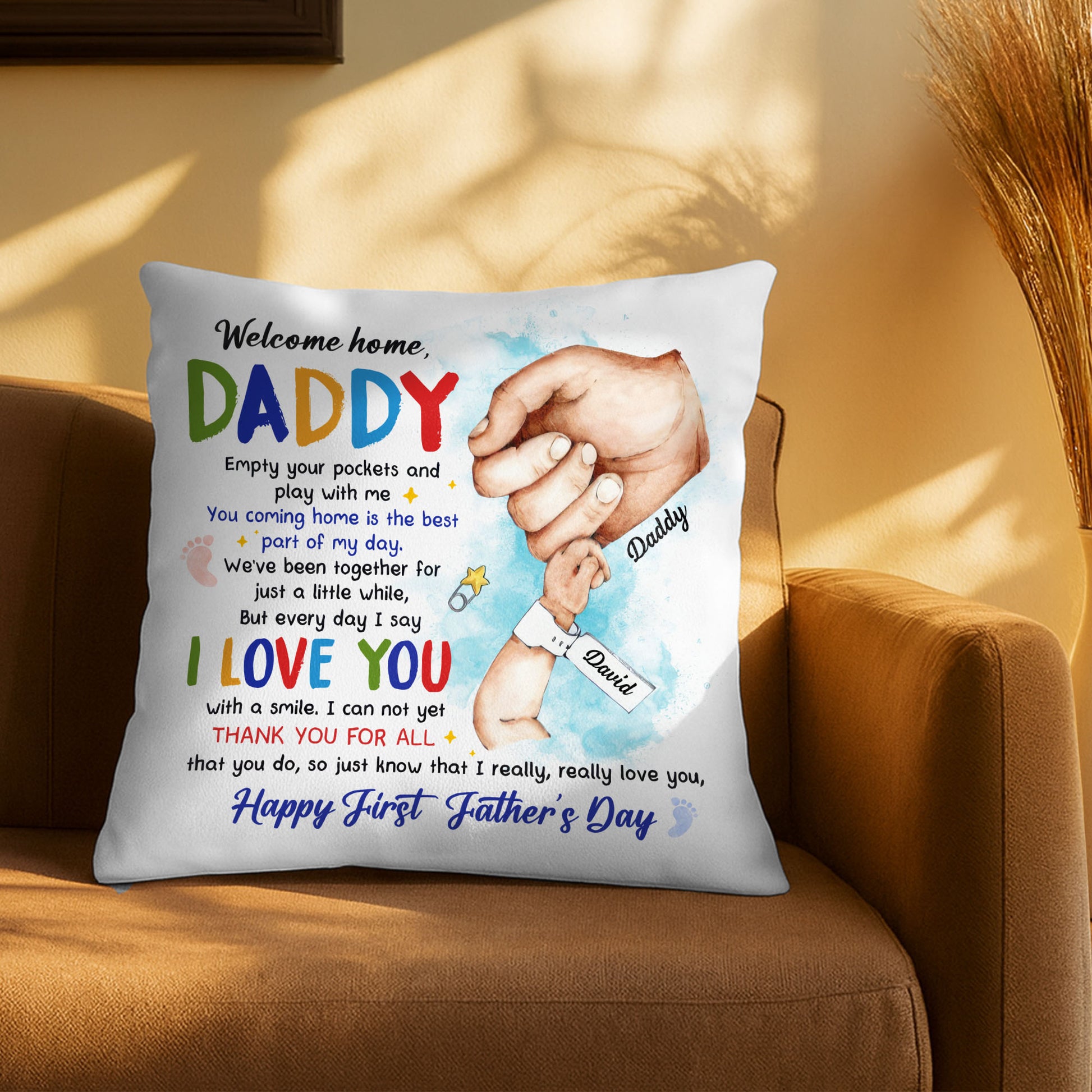 Happy First Father's Day, Hands and Child Toy