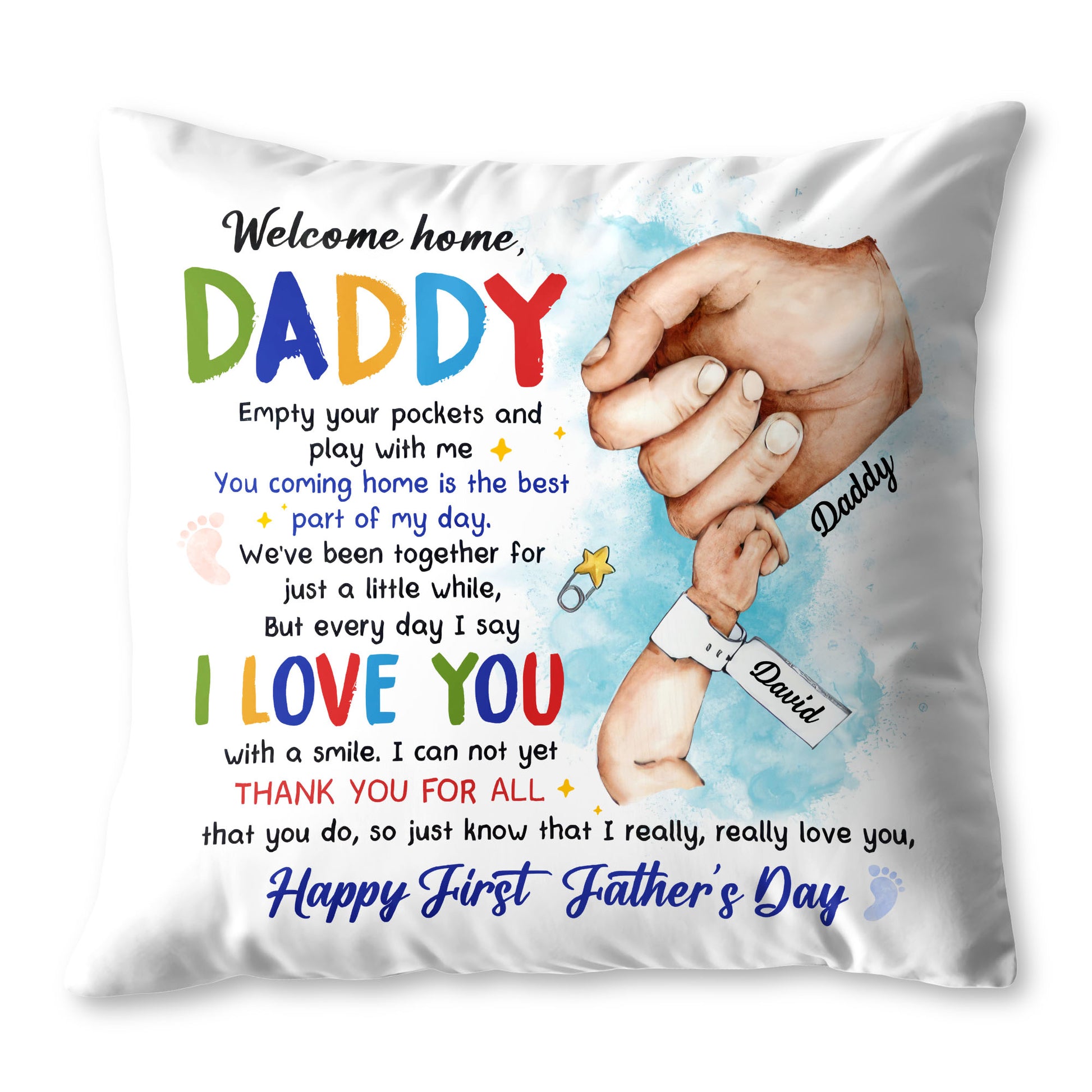 Happy First Father's Day, Hands and Child Toy