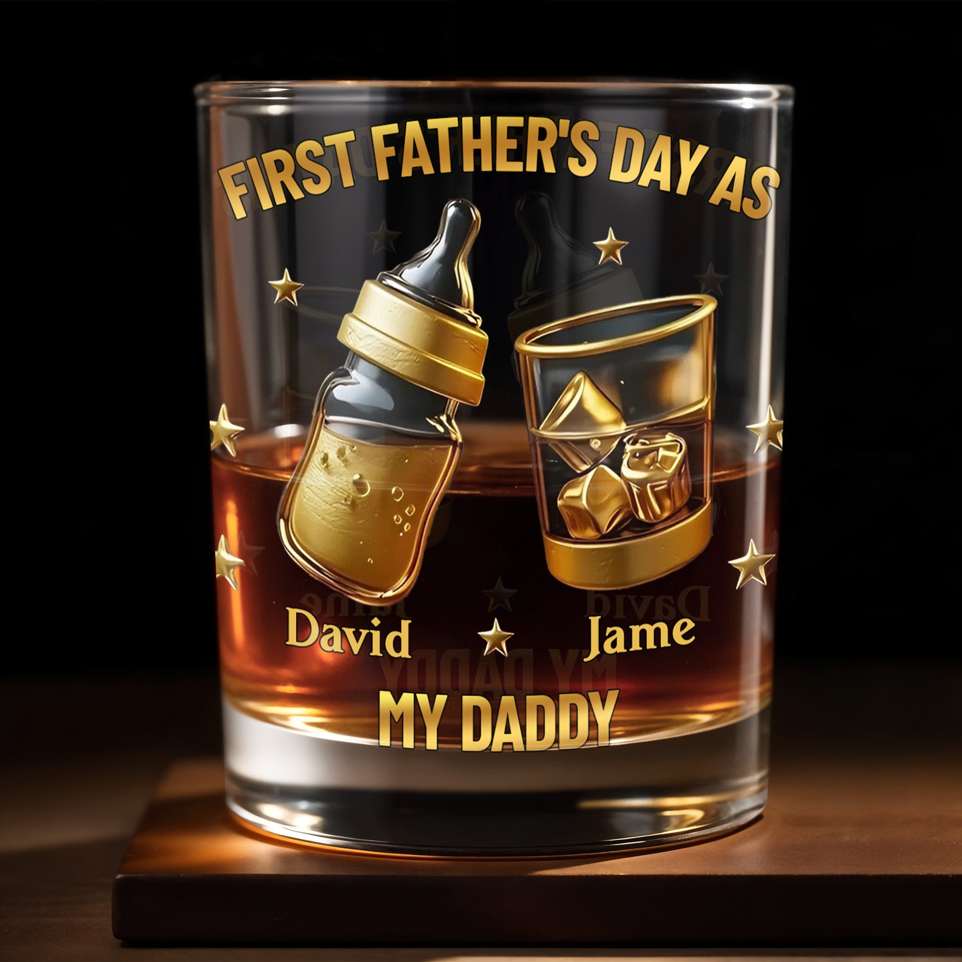 First Father's Day As My Daddy With Baby Bottle And Whiskey Glass