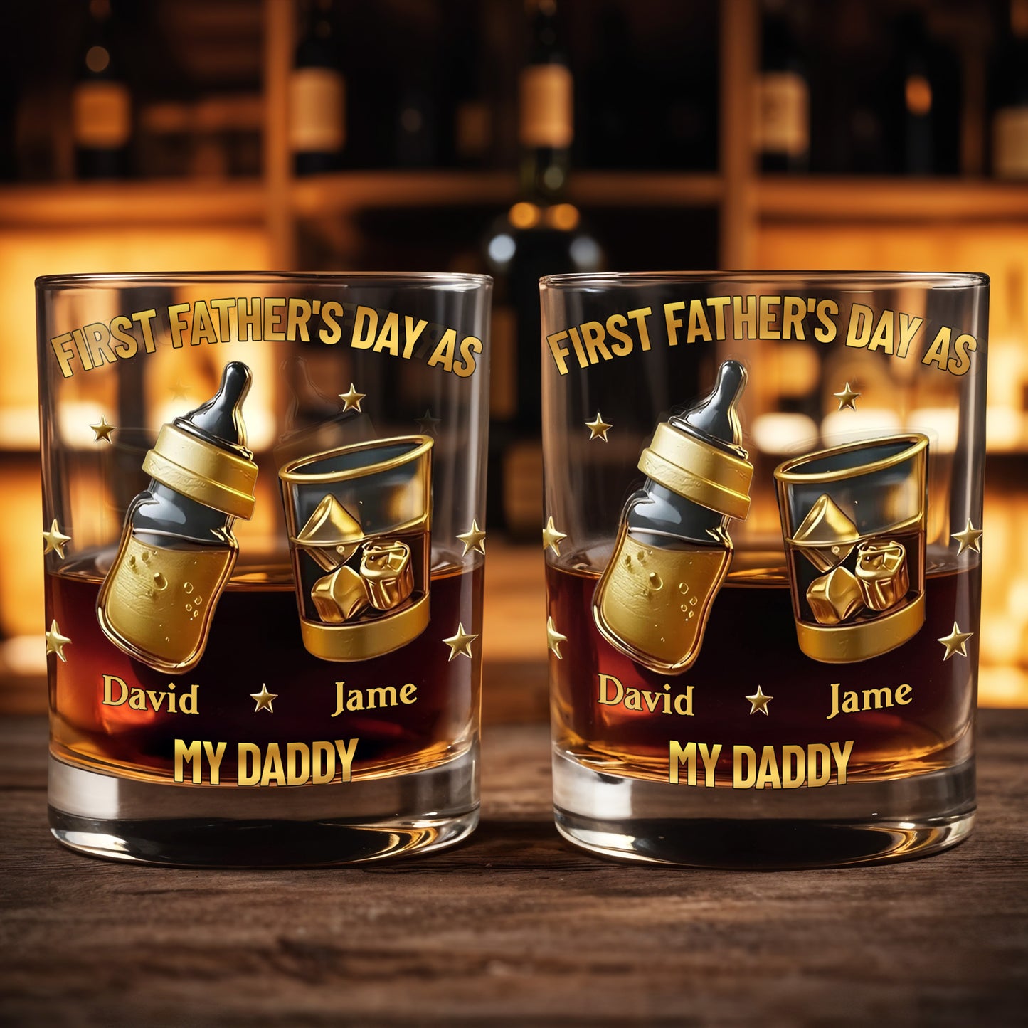 First Father's Day As My Daddy With Baby Bottle And Whiskey Glass
