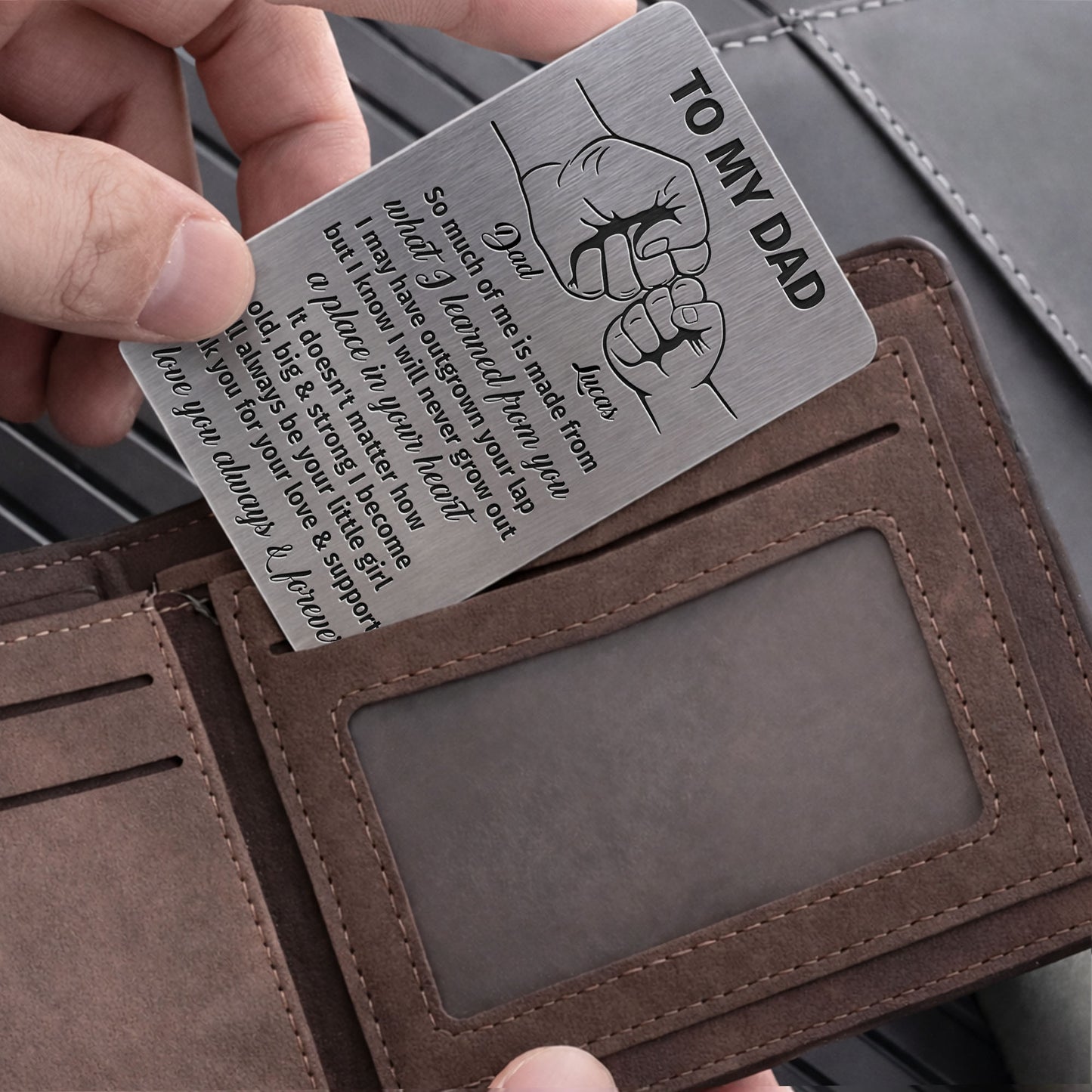 To My Dad So Much Of Me Fist Bump Hands - Personalized Aluminum Wallet Card - DAD297_ALCA