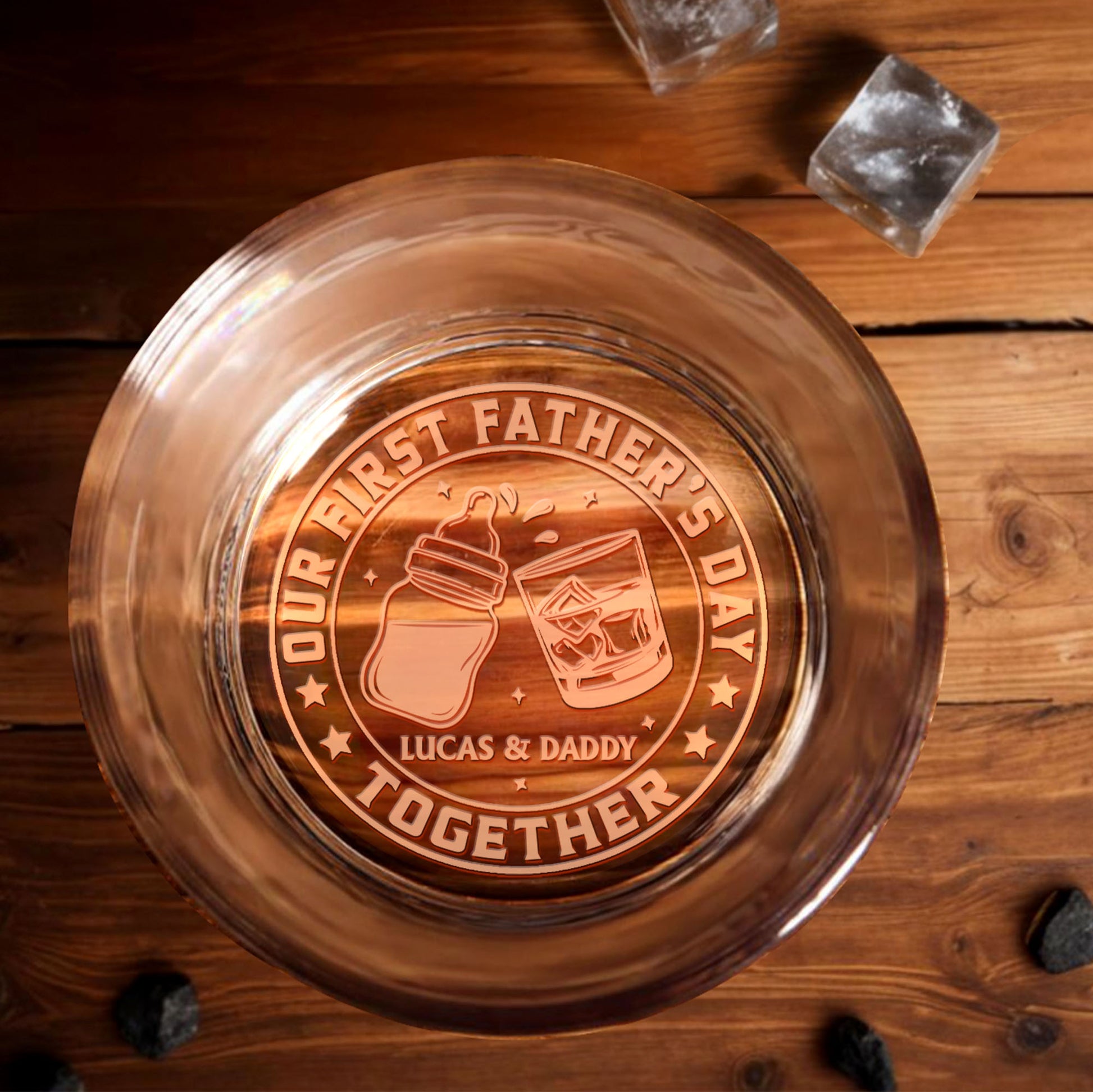 Our First Father's Day Together Baby Bottle And Whiskey Glass