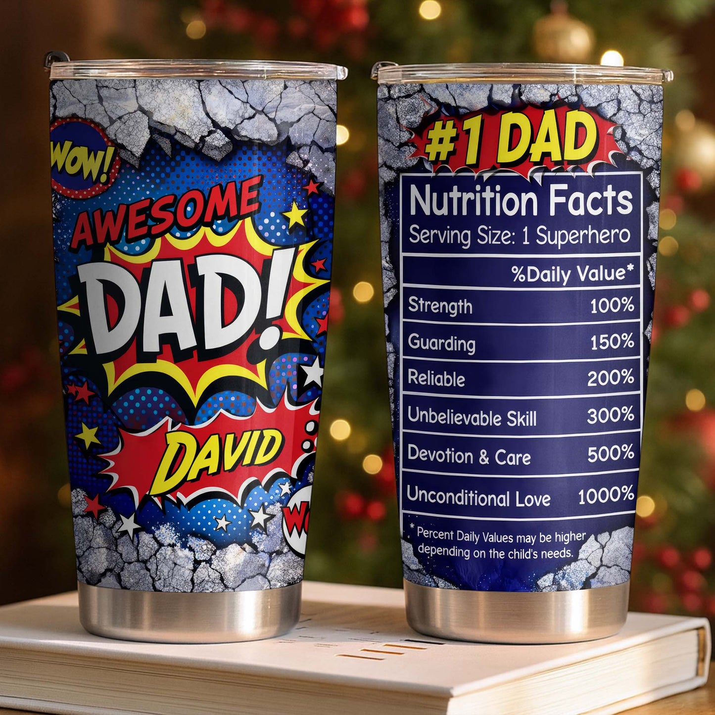 Awesome Dad Number One Nutrition Facts Superhero Comic Stars - Personalized Custom Stainless Steel Tumbler 20oz 30oz - DAD303_TB