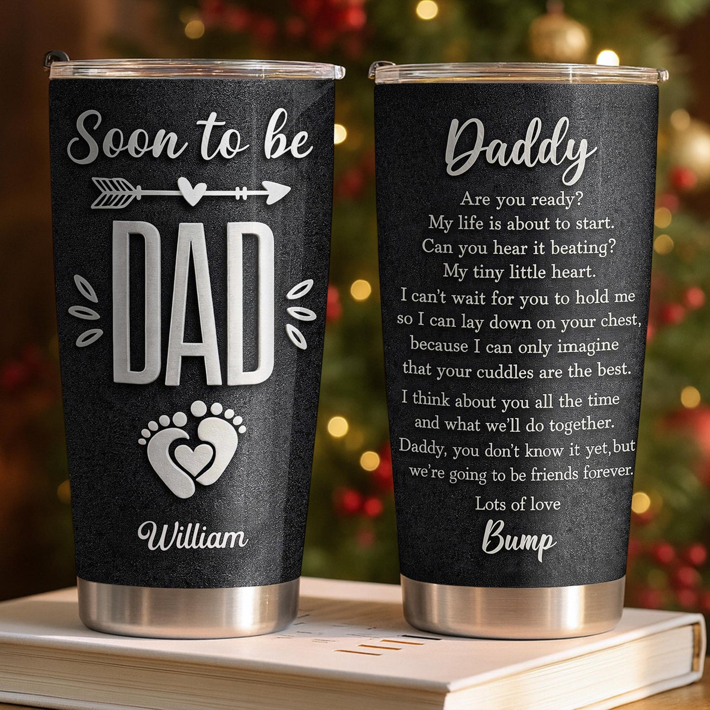 Soon To Be Dad With Baby Footprints And Heart Arrow - Personalized Custom Stainless Steel Tumbler 20oz 30oz - DAD311_TB