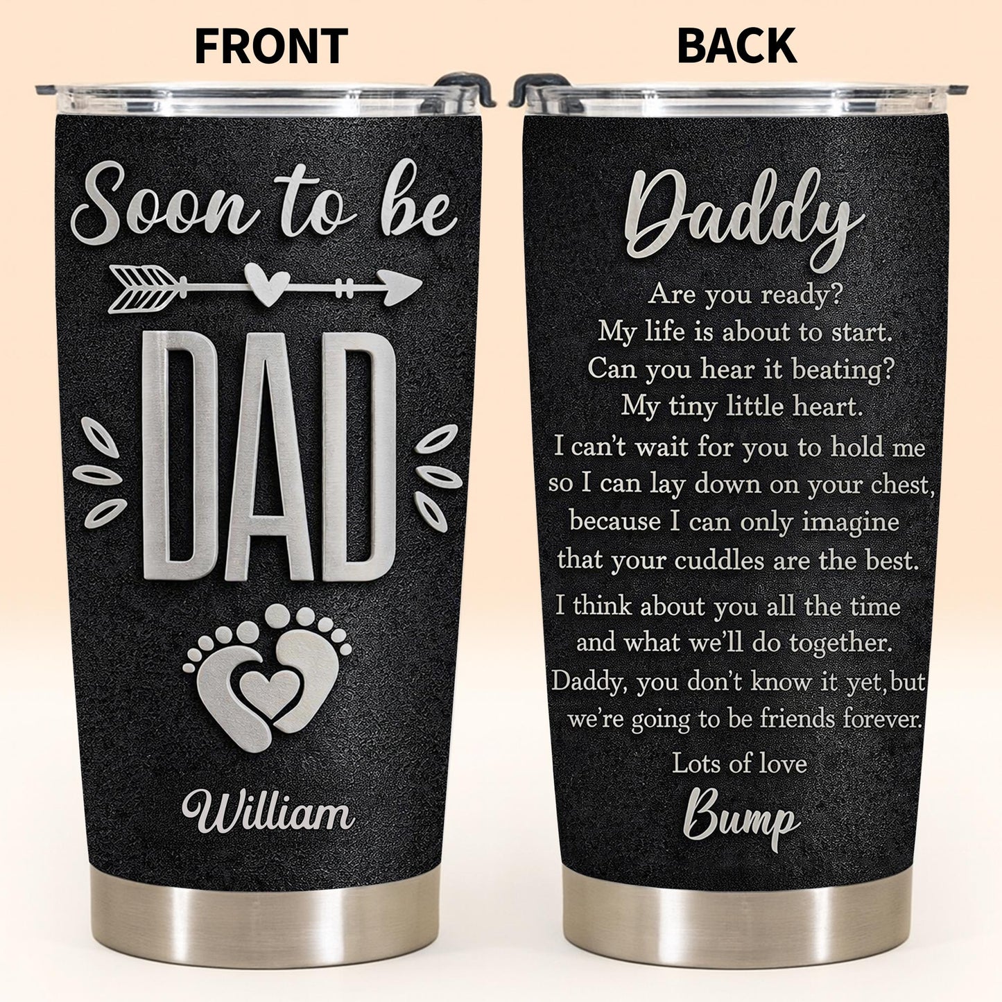 Soon To Be Dad With Baby Footprints And Heart Arrow - Personalized Custom Stainless Steel Tumbler 20oz 30oz - DAD311_TB