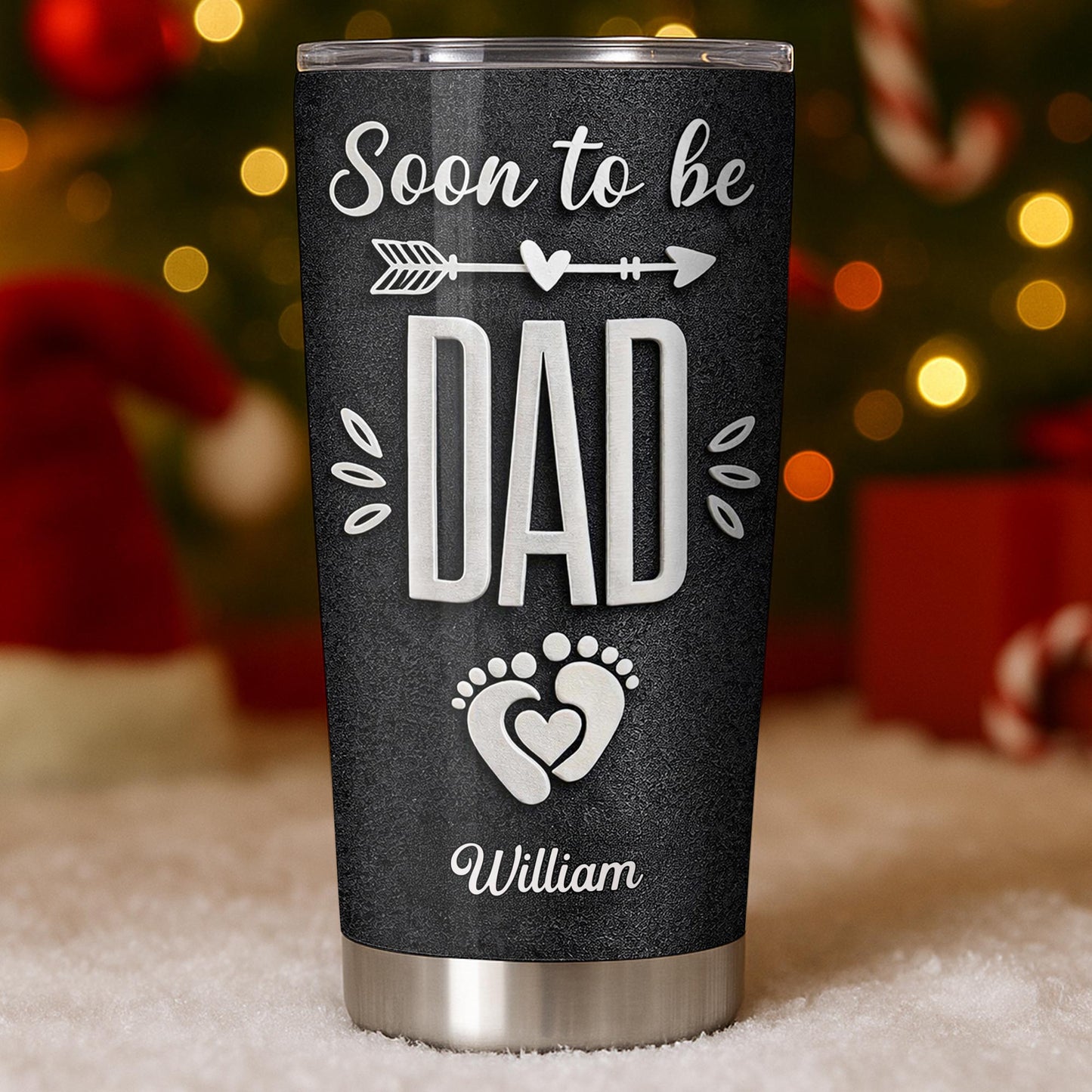 Soon To Be Dad With Baby Footprints And Heart Arrow - Personalized Custom Stainless Steel Tumbler 20oz 30oz - DAD311_TB