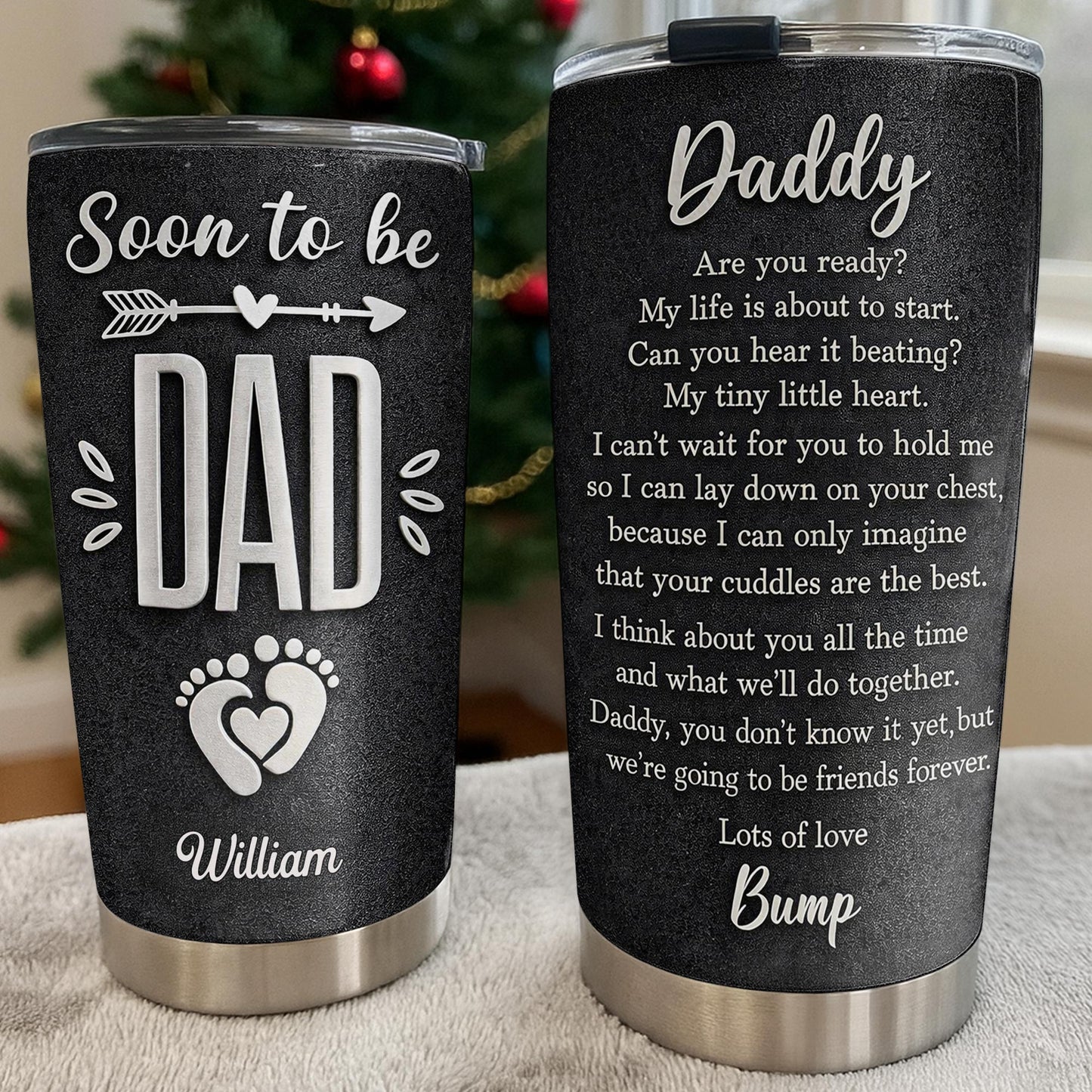 Soon To Be Dad With Baby Footprints And Heart Arrow - Personalized Custom Stainless Steel Tumbler 20oz 30oz - DAD311_TB
