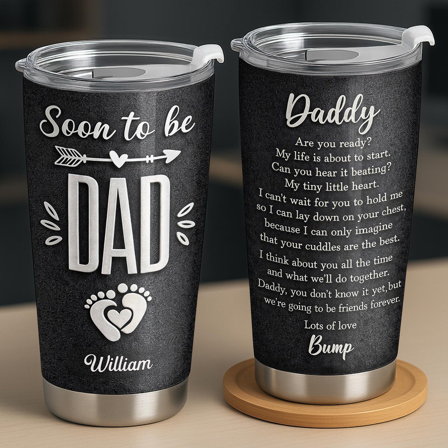 Soon To Be Dad With Baby Footprints And Heart Arrow - Personalized Custom Stainless Steel Tumbler 20oz 30oz - DAD311_TB
