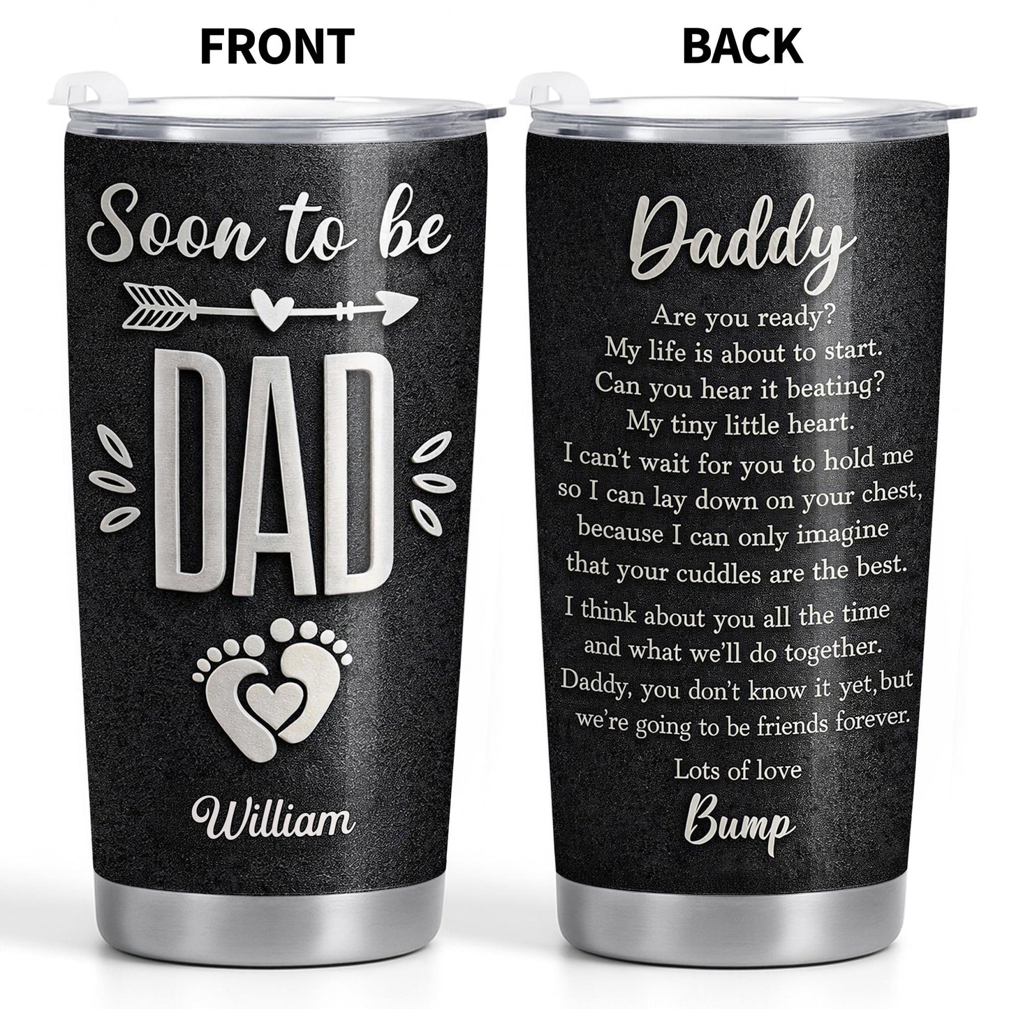 Soon To Be Dad With Baby Footprints And Heart Arrow - Personalized Custom Stainless Steel Tumbler 20oz 30oz - DAD311_TB