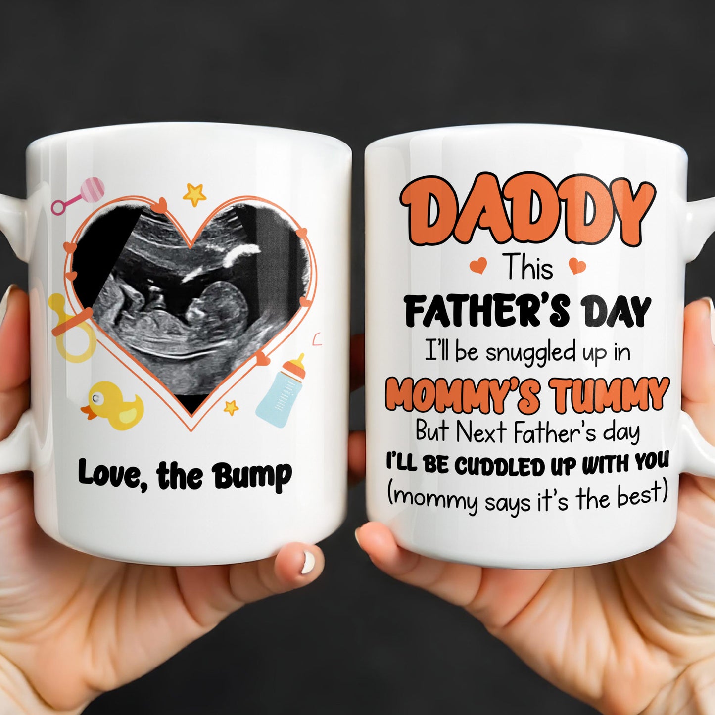 Love The Bump Ultrasound Photo Heart With Baby Toys - Personalized Custom Coffee Mug - DAD396_MG