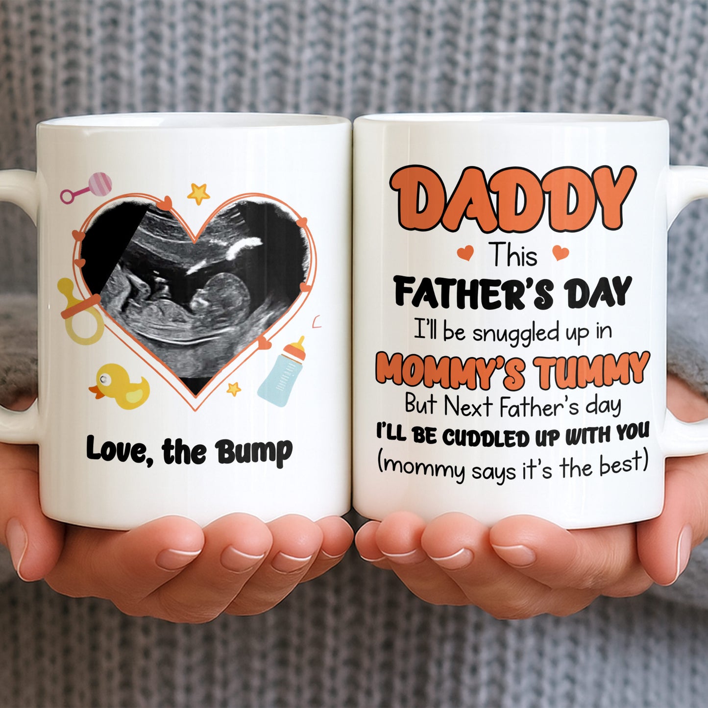 Love The Bump Ultrasound Photo Heart With Baby Toys - Personalized Custom Coffee Mug - DAD396_MG