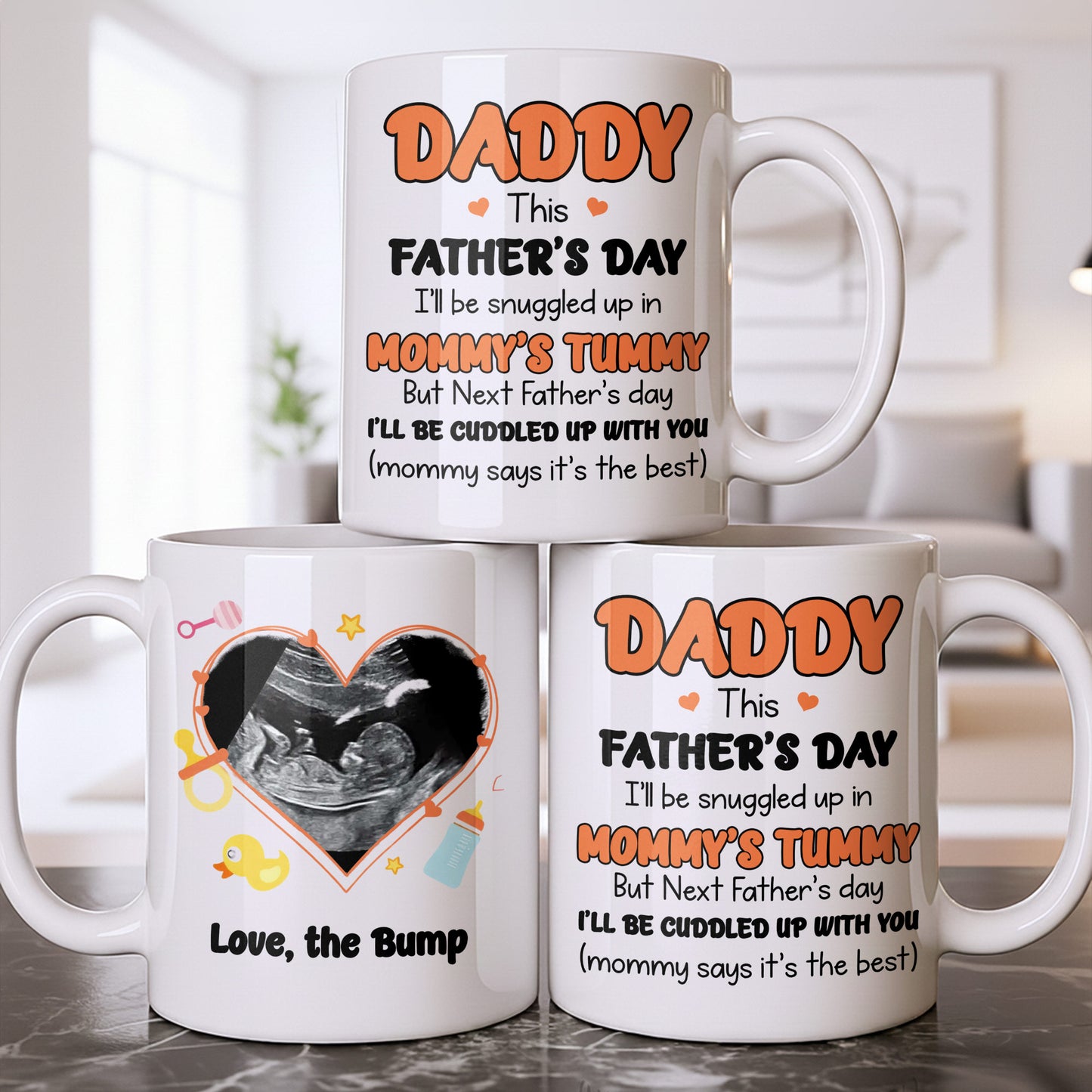 Love The Bump Ultrasound Photo Heart With Baby Toys - Personalized Custom Coffee Mug - DAD396_MG