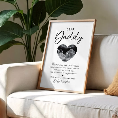 Dear Daddy Snuggled Warm In Tummy Ultrasound Heart - Personalized Custom Vertical Poster - DAD399_VPOS