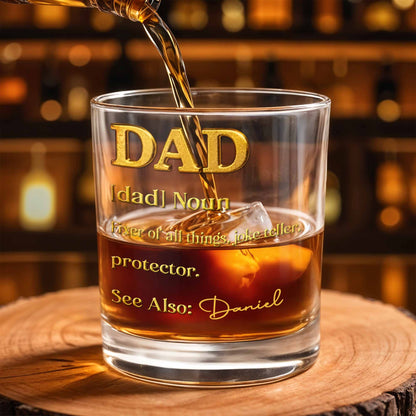 Dad Noun Fixer Of All Things With 3D Golden Custom Name - Personalized Custom Whiskey Glass - DAD431_RWG