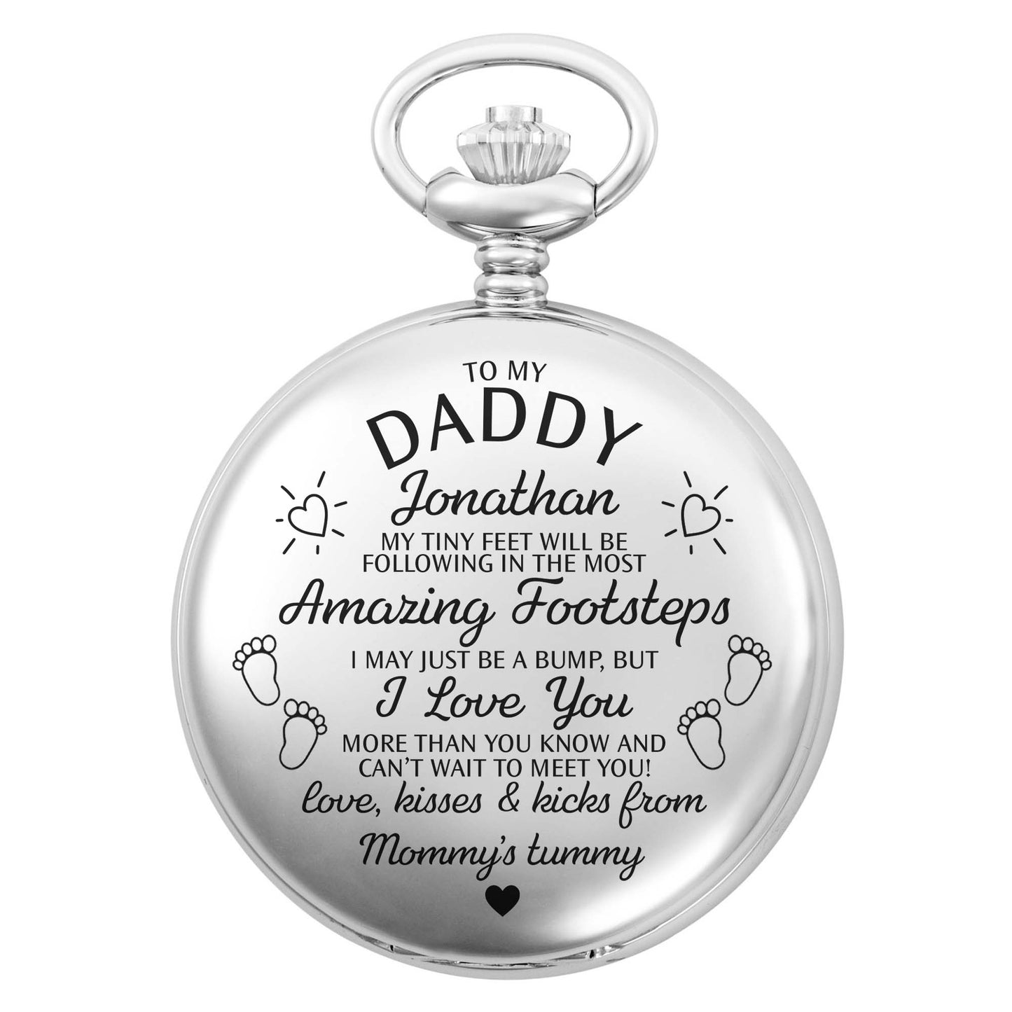 To My Daddy Amazing Footsteps Baby Footprints And Hearts - Personalized Silver Plated Pocket Watch - DAD450_SWATCH