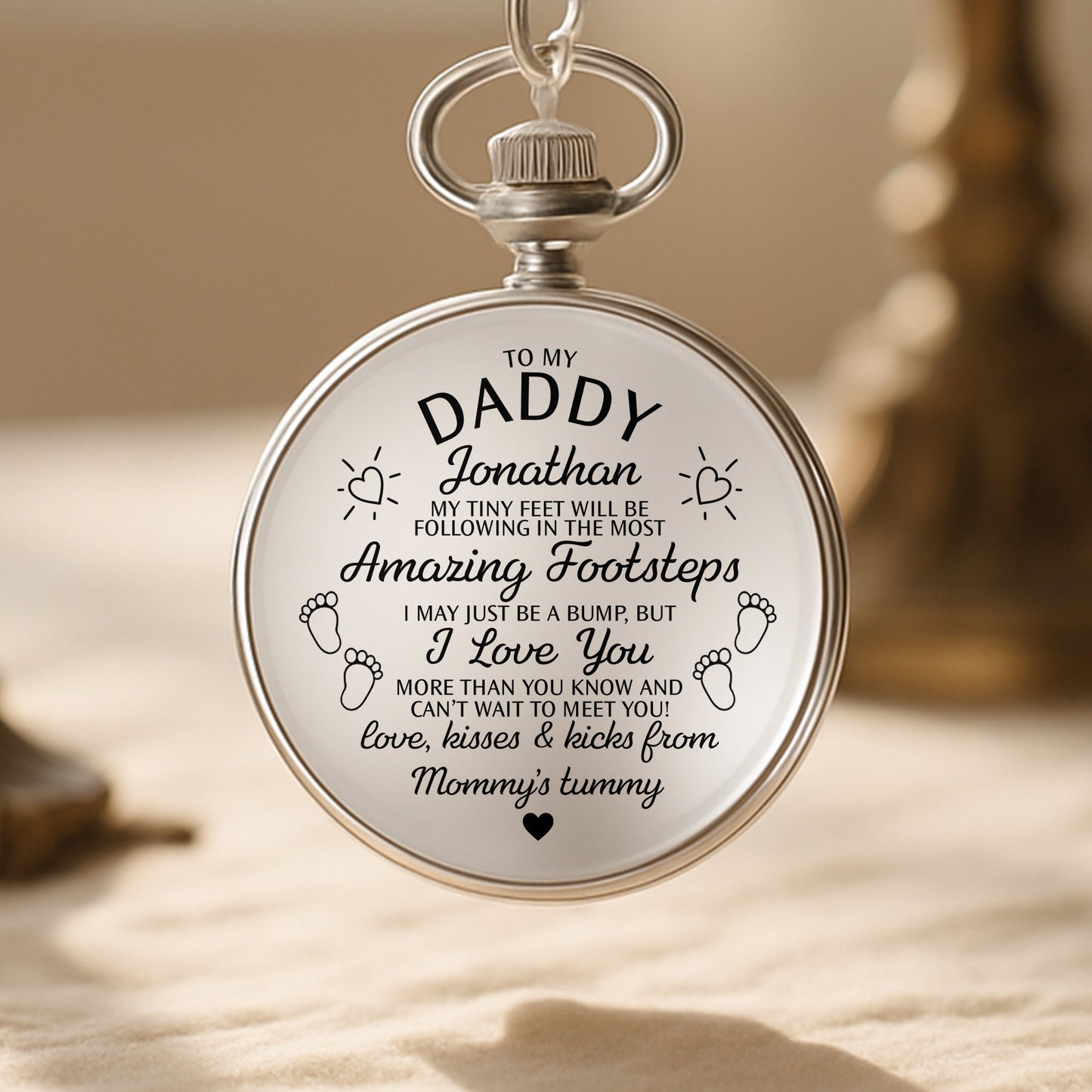 To My Daddy Amazing Footsteps Baby Footprints And Hearts - Personalized Silver Plated Pocket Watch - DAD450_SWATCH