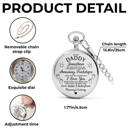 To My Daddy Amazing Footsteps Baby Footprints And Hearts - Personalized Silver Plated Pocket Watch - DAD450_SWATCH