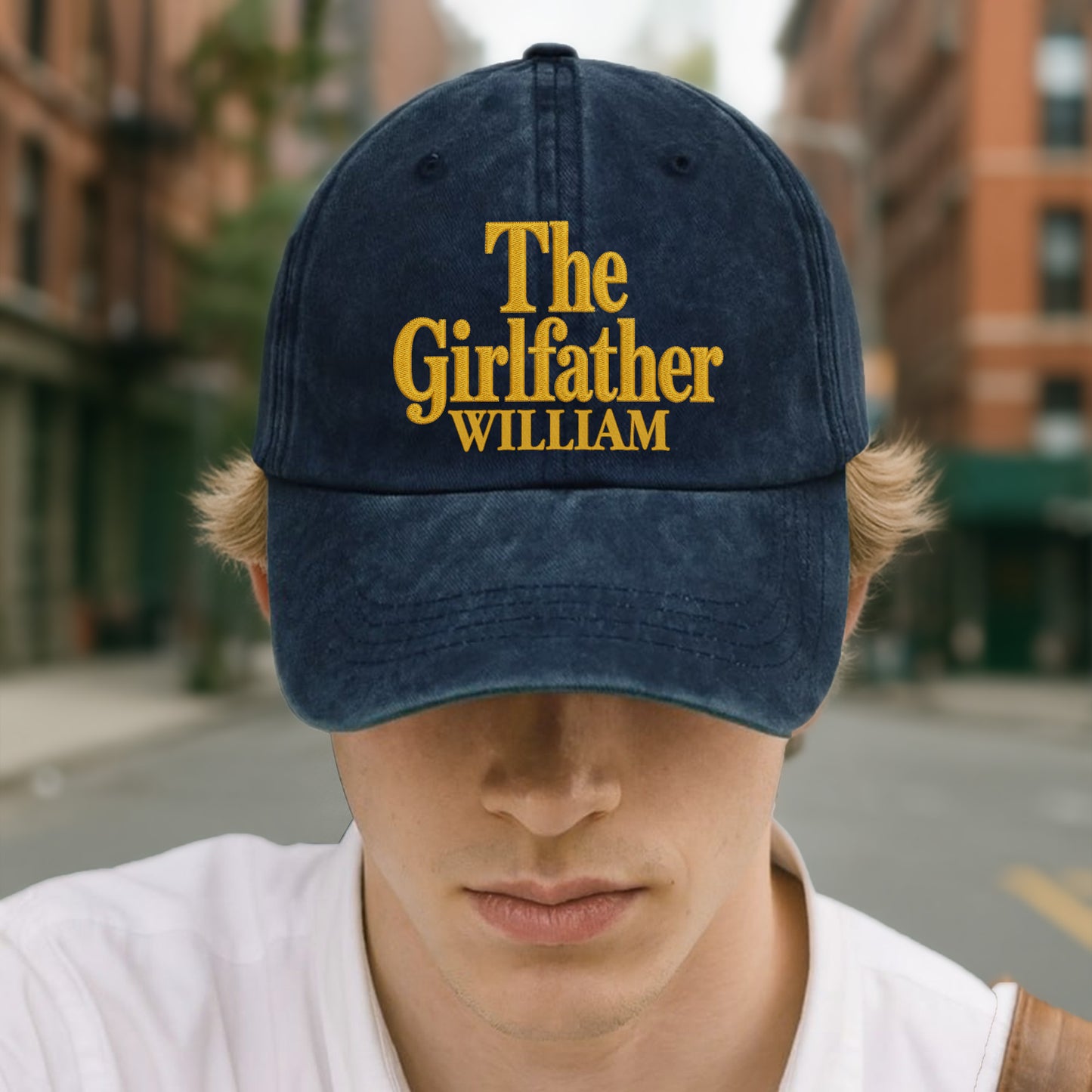 The Girlfather Custom Name Embroidery Text - Personalized Custom Washed Denim Cap - DAD540_WDCAP