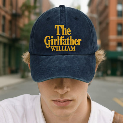 The Girlfather Custom Name Embroidery Text - Personalized Custom Washed Denim Cap - DAD540_WDCAP