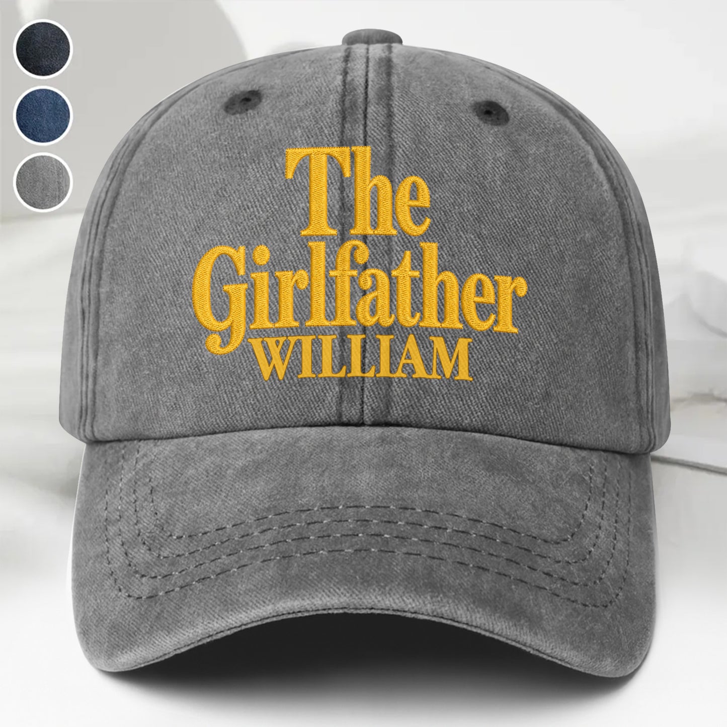 The Girlfather Custom Name Embroidery Text - Personalized Custom Washed Denim Cap - DAD540_WDCAP