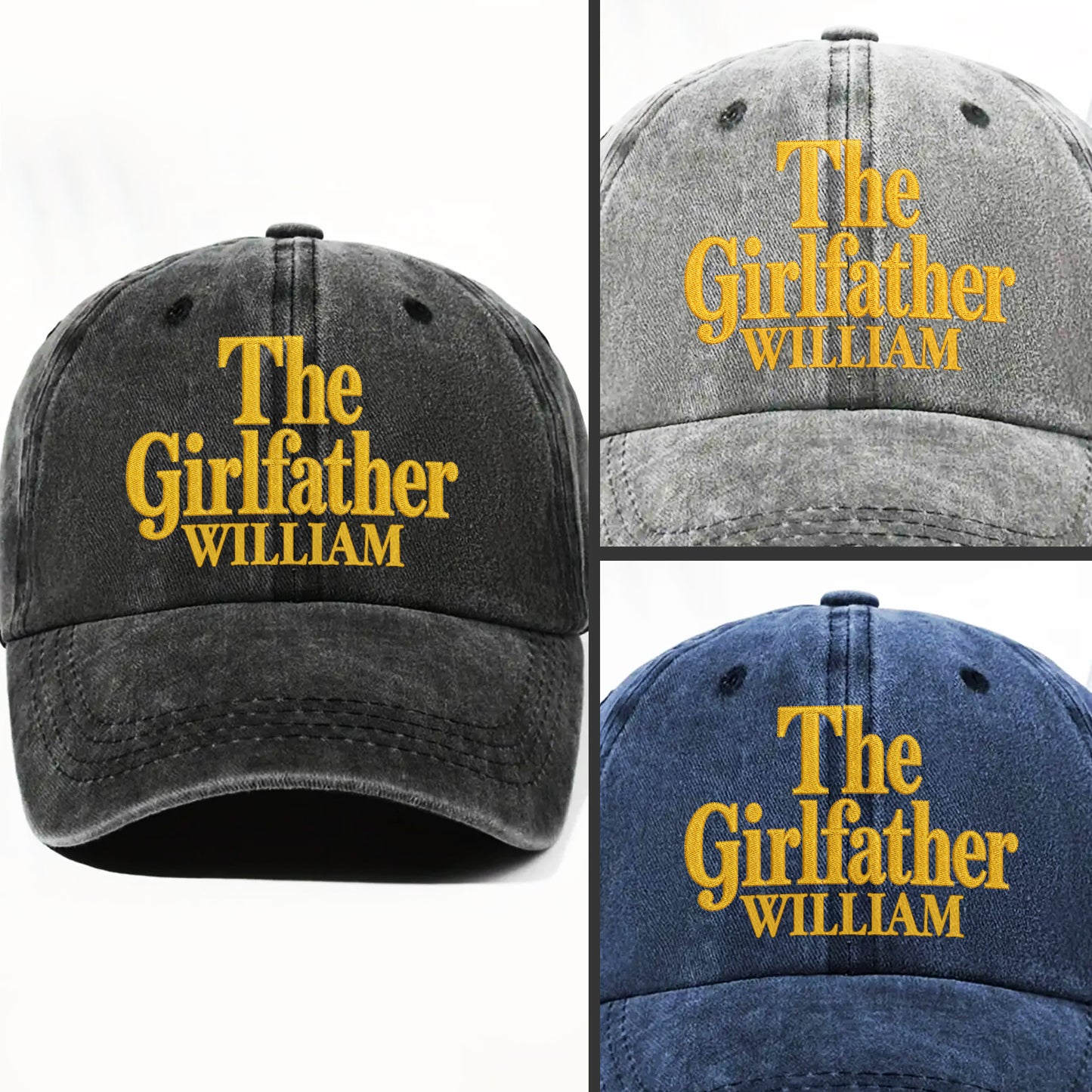 The Girlfather Custom Name Embroidery Text - Personalized Custom Washed Denim Cap - DAD540_WDCAP