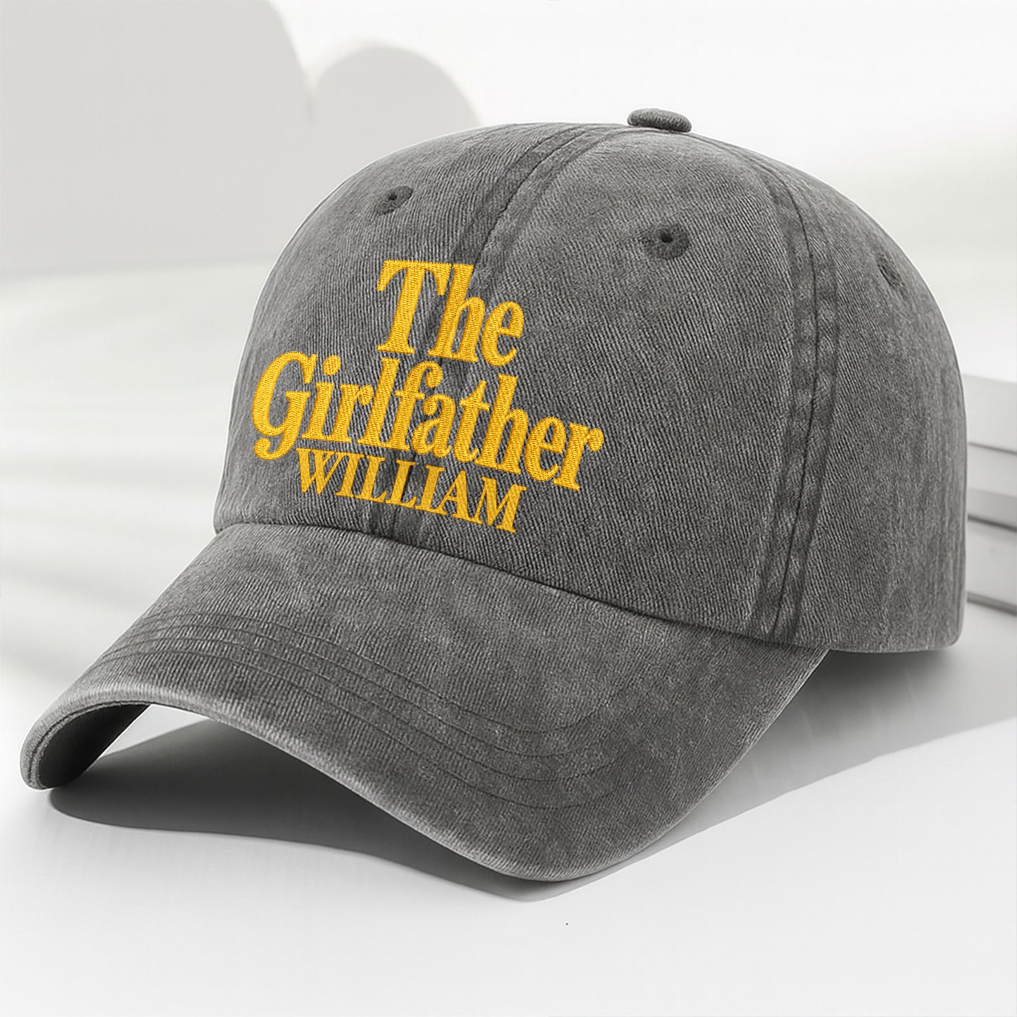 The Girlfather Custom Name Embroidery Text - Personalized Custom Washed Denim Cap - DAD540_WDCAP