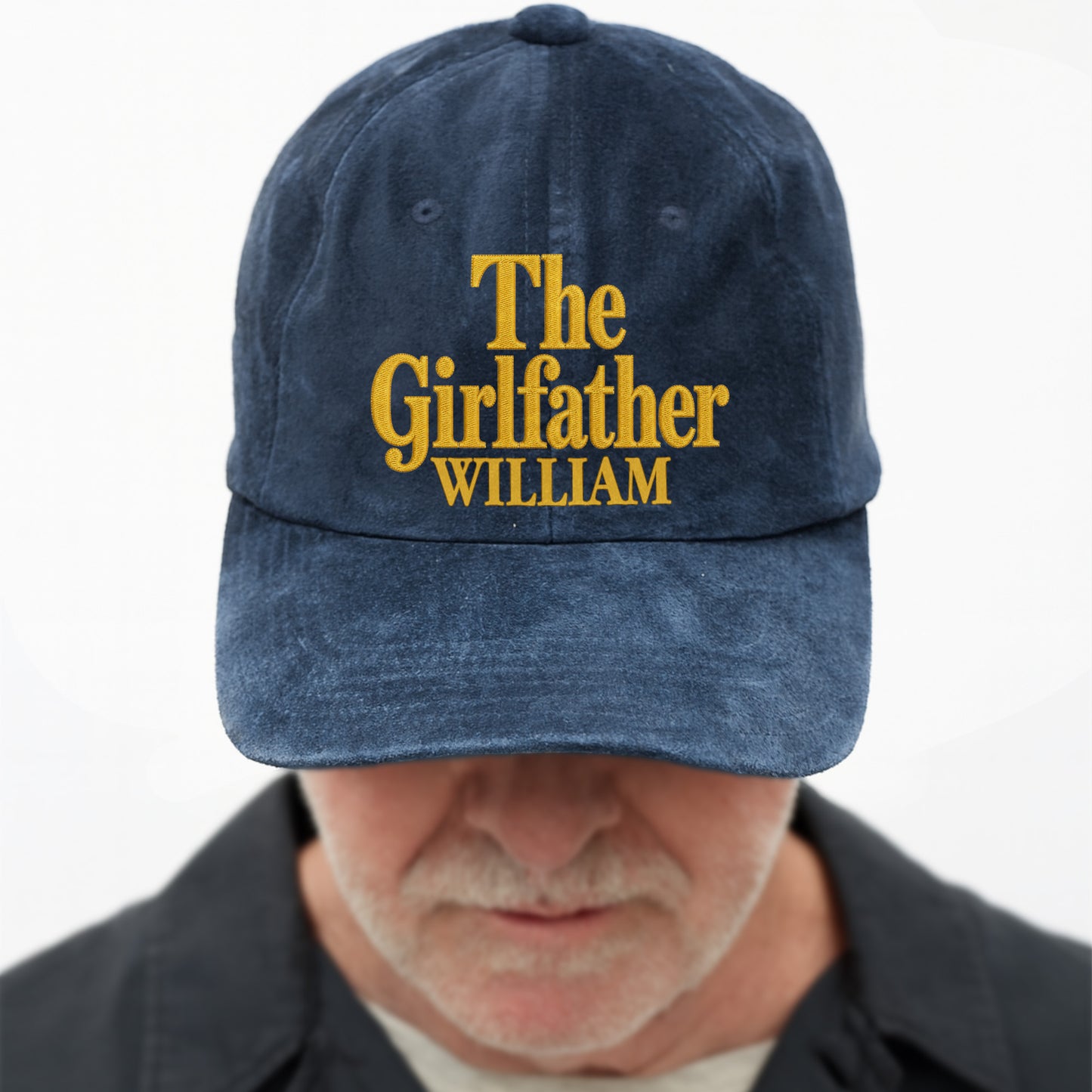 The Girlfather Custom Name Embroidery Text - Personalized Custom Washed Denim Cap - DAD540_WDCAP
