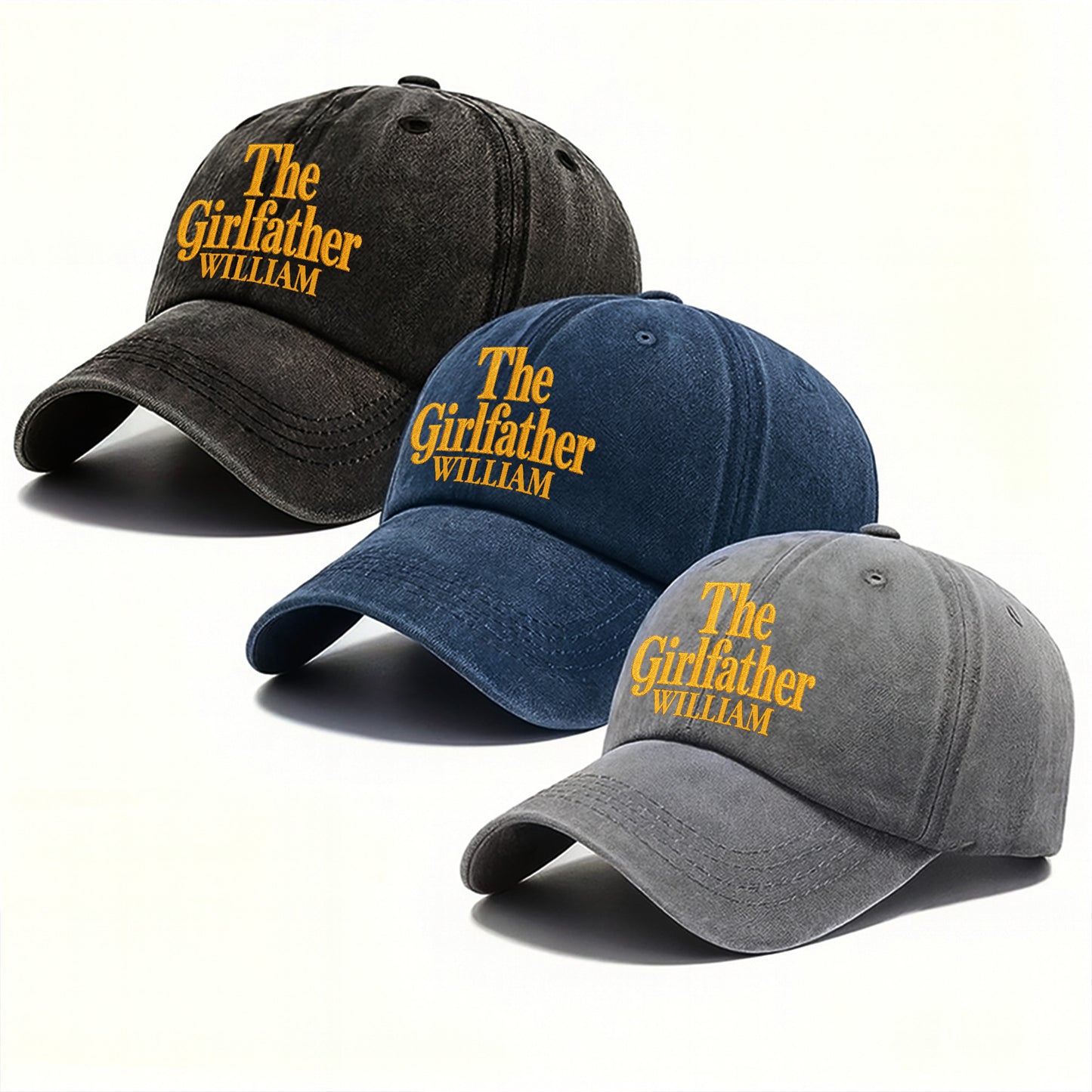 The Girlfather Custom Name Embroidery Text - Personalized Custom Washed Denim Cap - DAD540_WDCAP