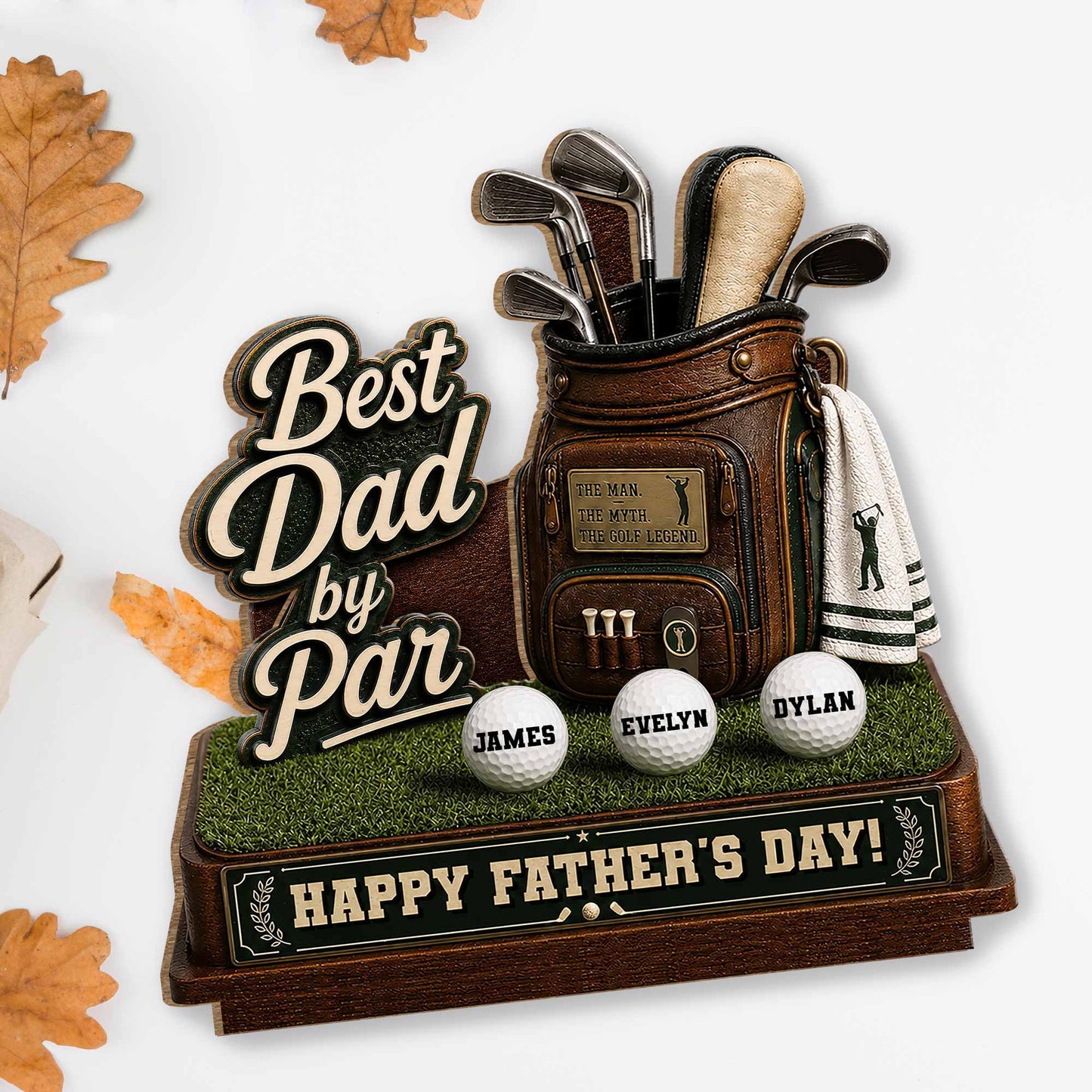 Best Dad By Par Golf Bag With Clubs And Balls - Personalized Custom 2-Layer Wood Plaque With Flat Base - DAD641_WPLA