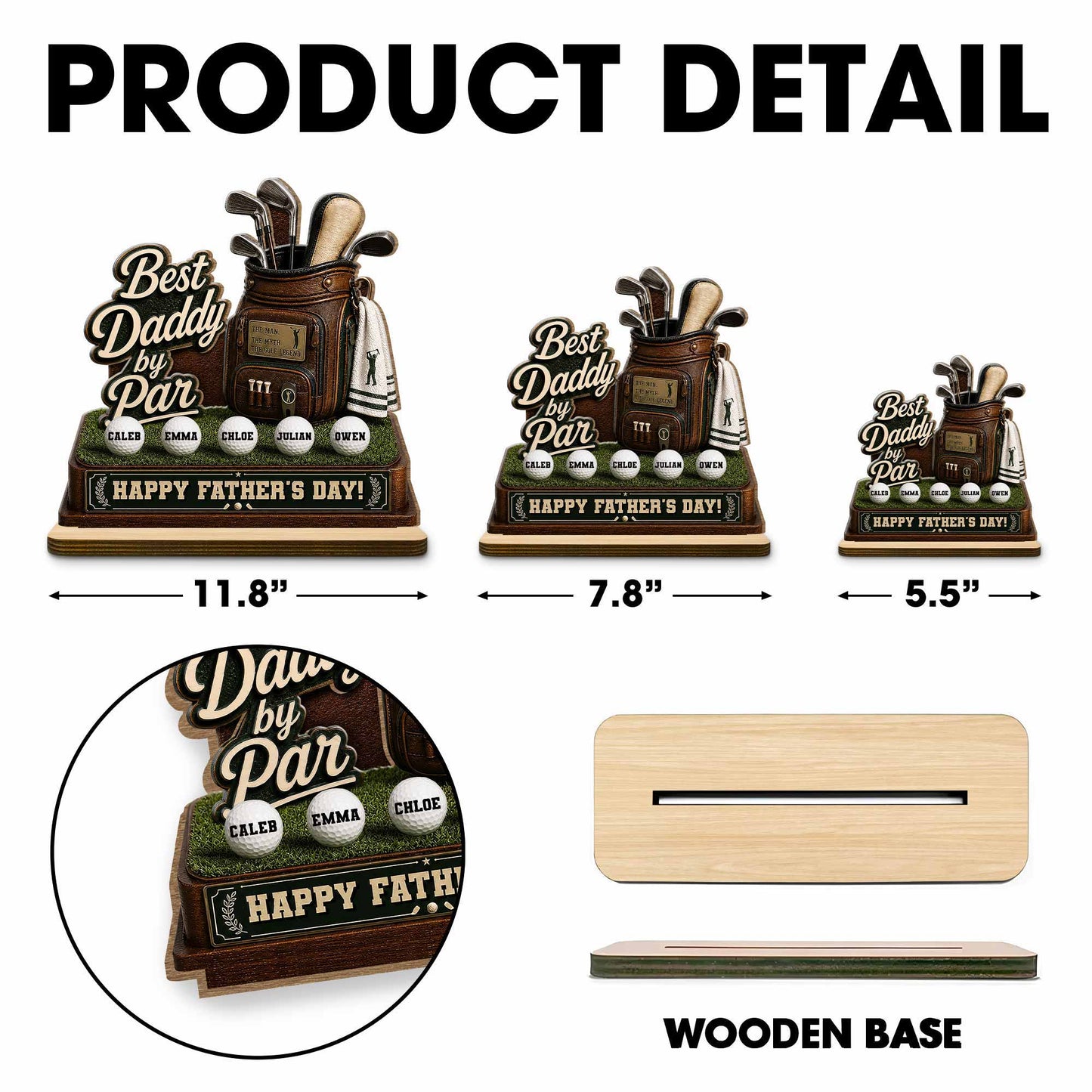 Best Dad By Par Golf Bag With Clubs And Balls - Personalized Custom 2-Layer Wood Plaque With Flat Base - DAD641_WPLA