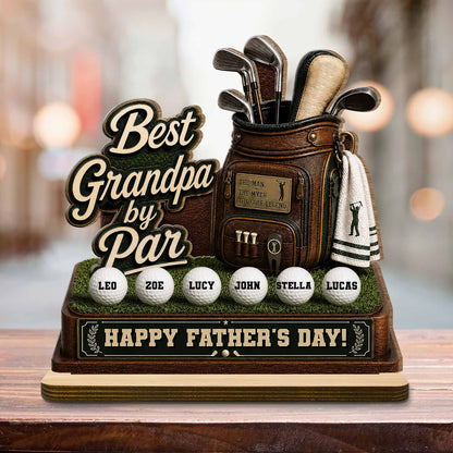 Best Dad By Par Golf Bag With Clubs And Balls - Personalized Custom 2-Layer Wood Plaque With Flat Base - DAD641_WPLA