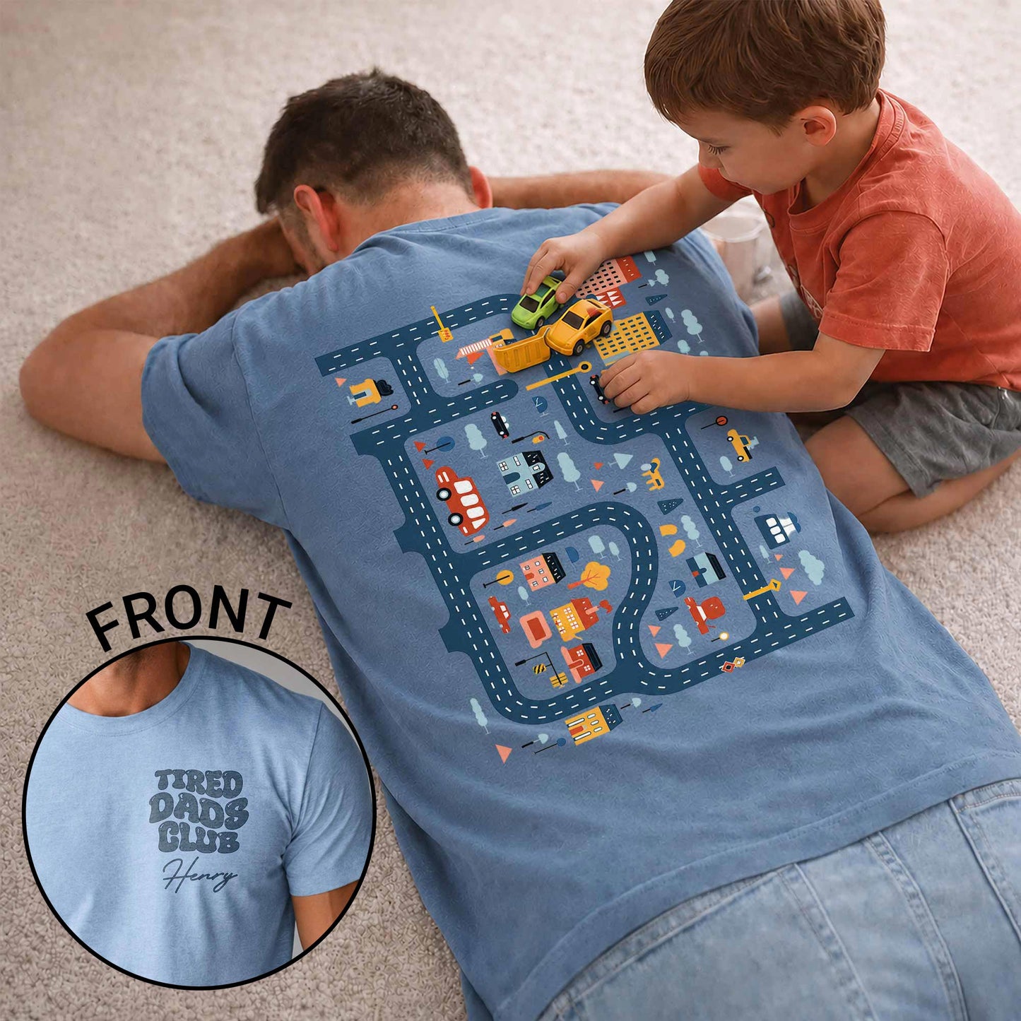 City Road Map And Car Play Track Design For Dads - Personalized Custom T-Shirt Font and Back - DAD653_WFBAS