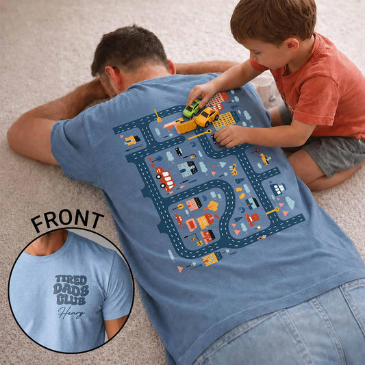 City Road Map And Car Play Track Design For Dads - Personalized Custom T-Shirt Font and Back - DAD653_WFBAS