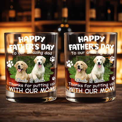 Happy Father's Day To Our Amazing Dad Dog Photo And Paws - Personalized Custom Whiskey Glass - DAD703_RWG