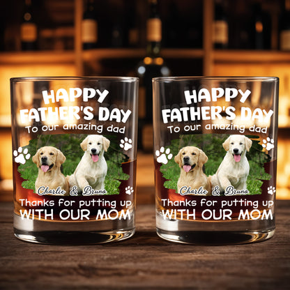 Happy Father's Day To Our Amazing Dad Dog Photo And Paws - Personalized Custom Whiskey Glass - DAD703_RWG