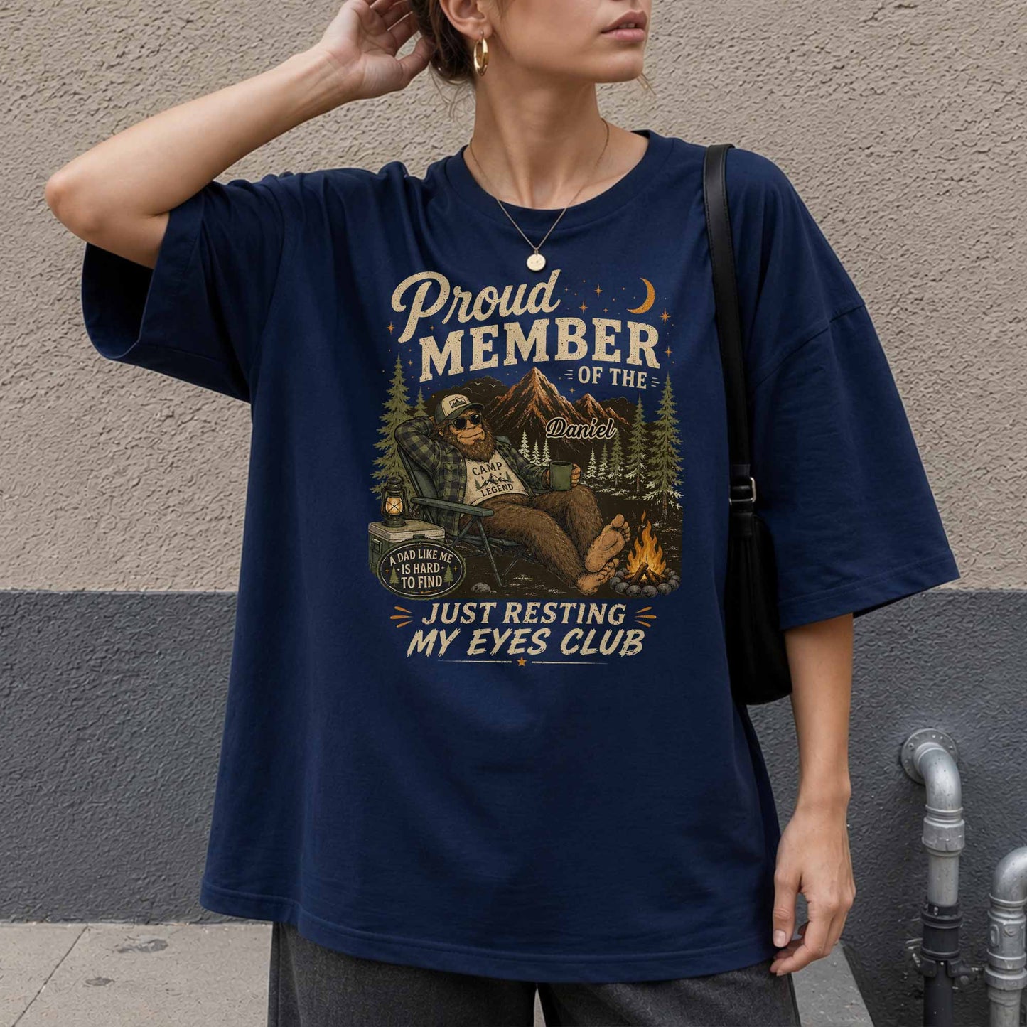 Proud Member Just Resting My Eyes Club Bigfoot Camping Dad - Personalized Custom Unisex T-shirt, Hoodie - DAD710_BBAS