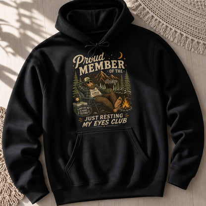 Proud Member Just Resting My Eyes Club Bigfoot Camping Dad - Personalized Custom Unisex T-shirt, Hoodie - DAD710_BBAS