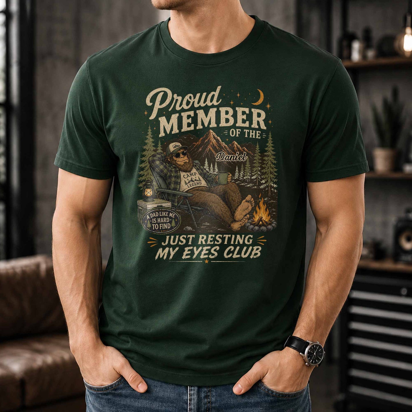 Proud Member Just Resting My Eyes Club Bigfoot Camping Dad - Personalized Custom Unisex T-shirt, Hoodie - DAD710_BBAS