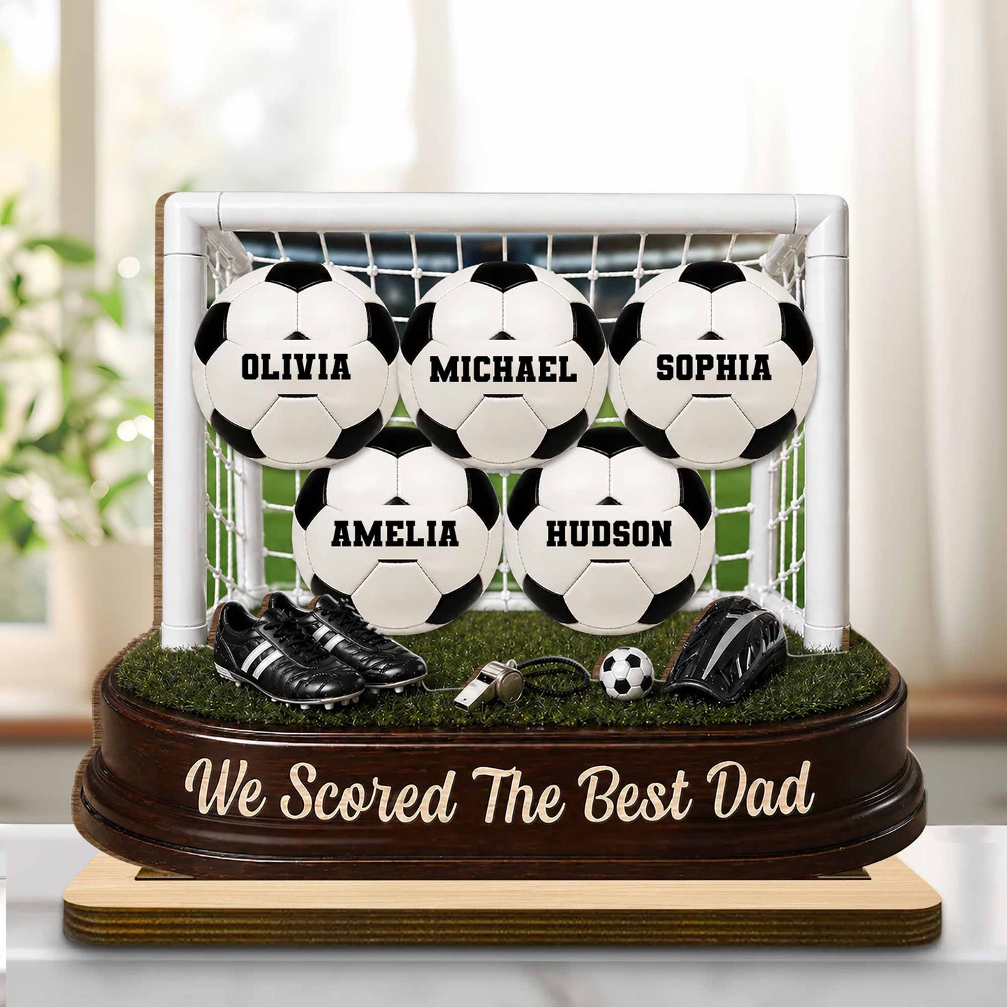 We Scored The Best Dad Soccer Goal And Balls - Personalized Custom 2-Layer Wood Plaque With Flat Base - DAD719_WPLA