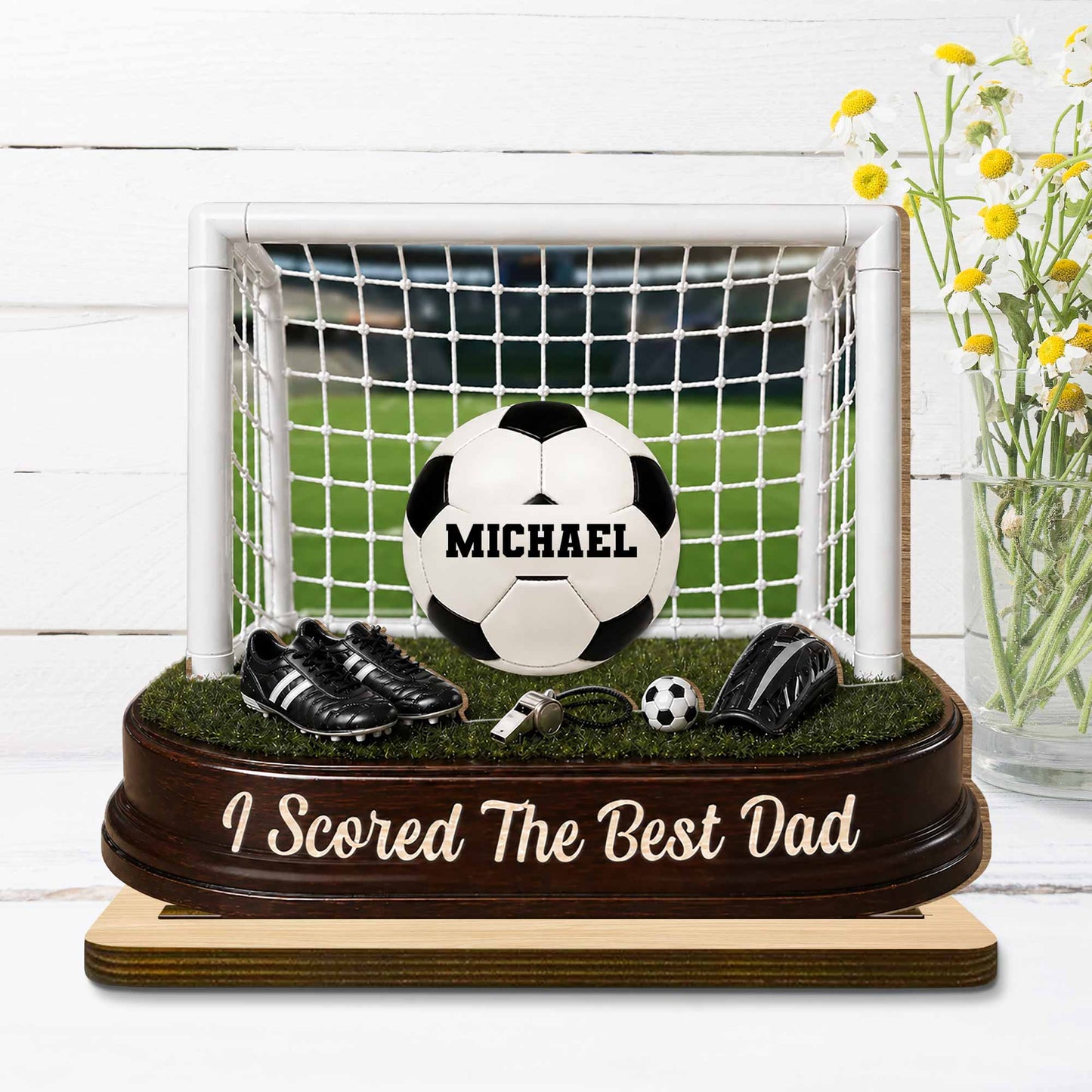 We Scored The Best Dad Soccer Goal And Balls - Personalized Custom 2-Layer Wood Plaque With Flat Base - DAD719_WPLA