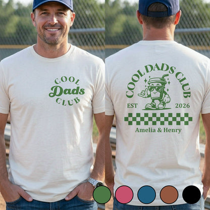 Cool Dads Club Retro Coffee Character and Checkered Pattern - Personalized Custom T-Shirt Font and Back - DAD775_WFBAS