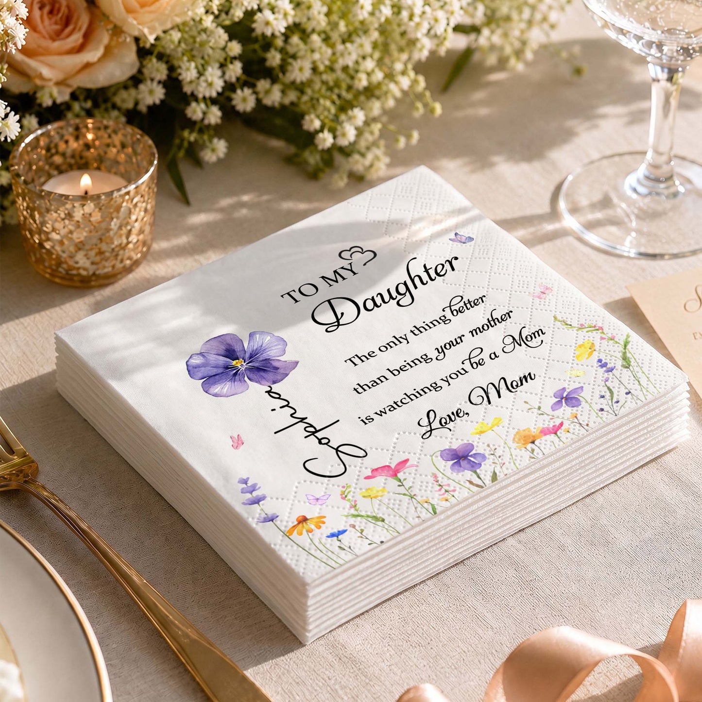 To My Daughter In Law Better Than Being A Mother In Law Flower - Personalized Cocktail Napkins - DILA091_PENAP