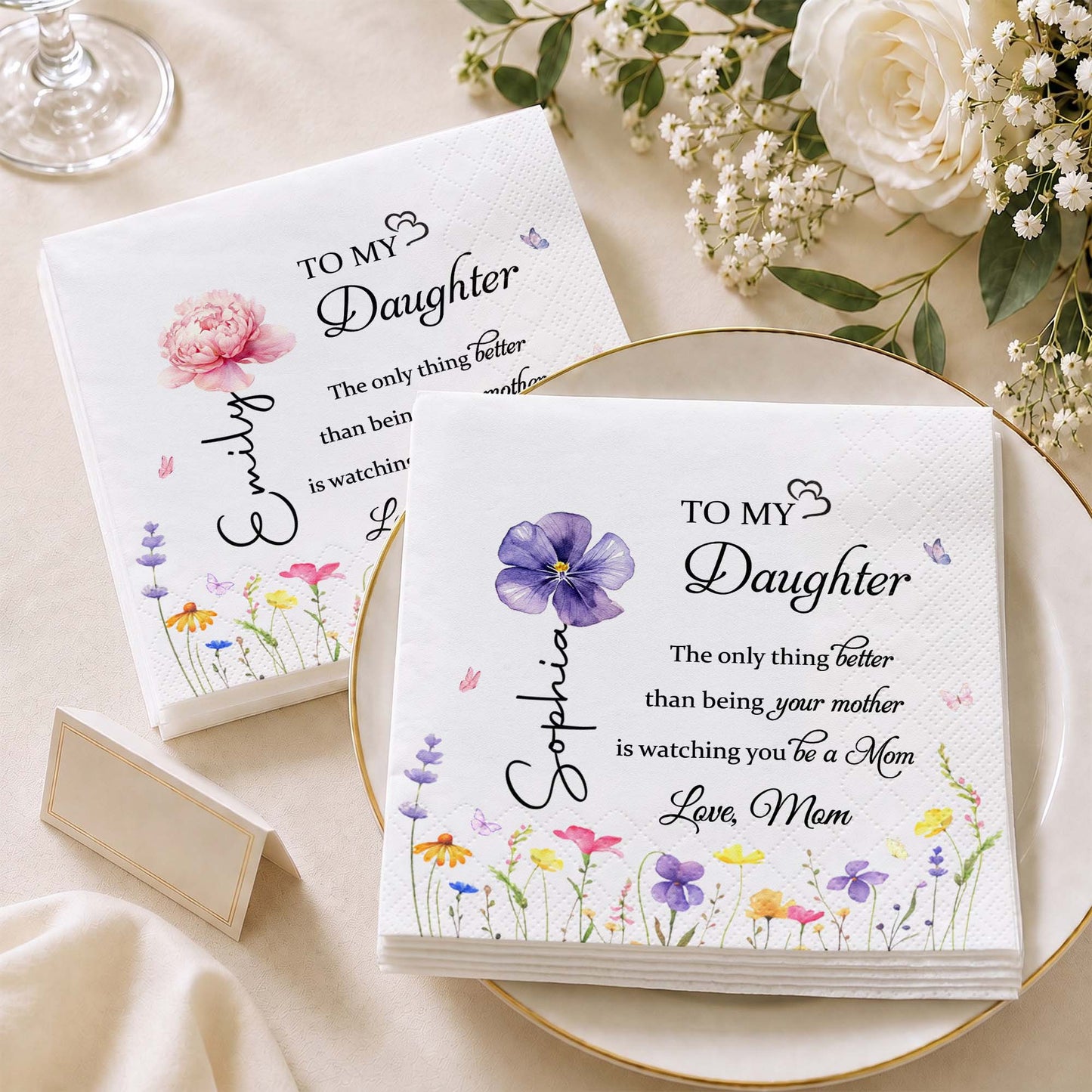To My Daughter In Law Better Than Being A Mother In Law Flower - Personalized Cocktail Napkins - DILA091_PENAP