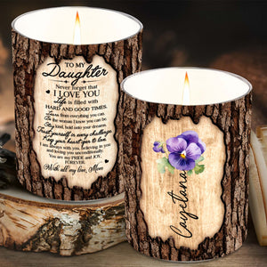 Para mi hija, nunca olvides que te amo, textura de madera y flores - Vela perfumada personalizada con tapa de madera - DAU092_SECA