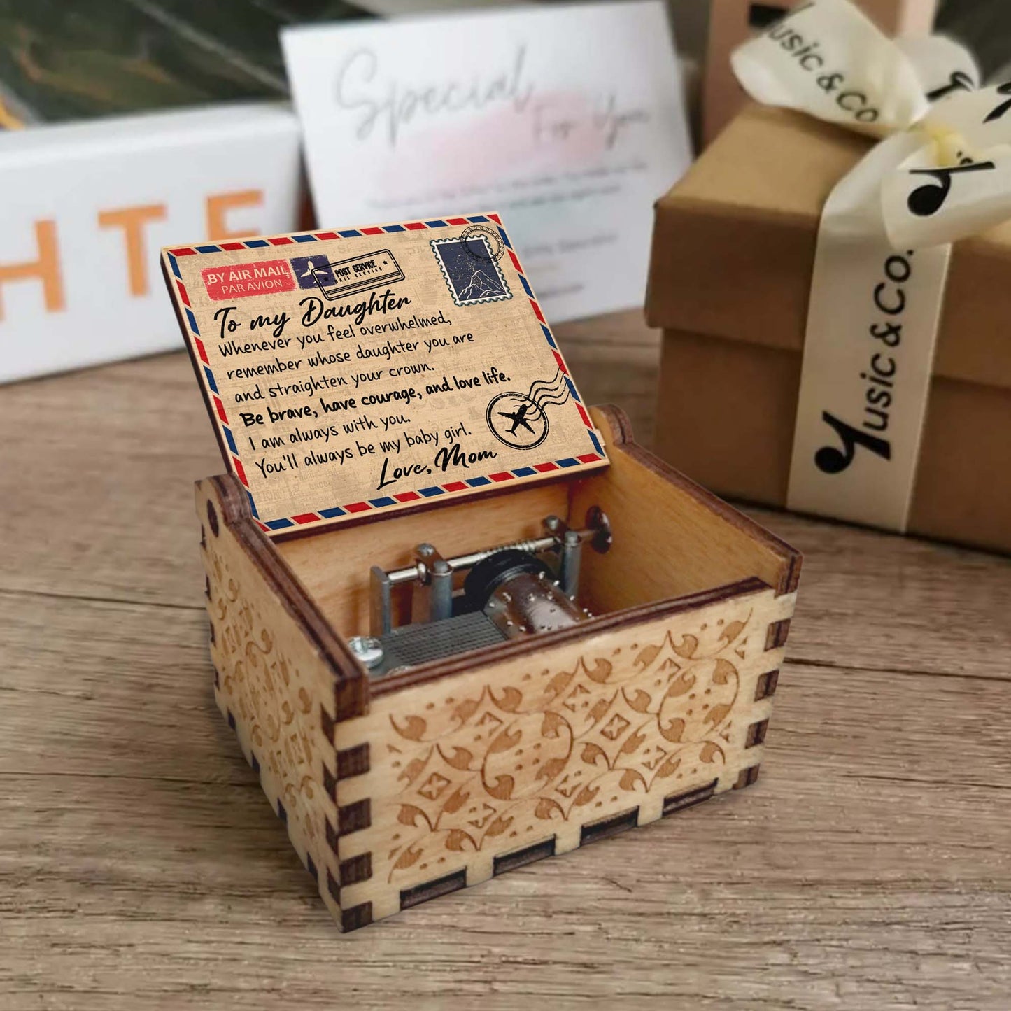 Empowering Message For Daughters Featuring Envelope And Crown - Custom Music Box With "You Are My Sunshine" Tune - DAU096_MZB